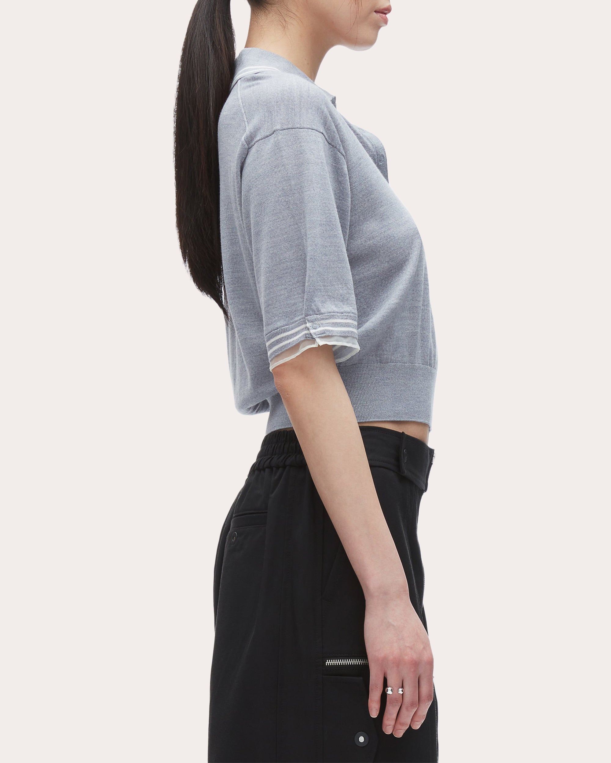 Cropped Organza-Trimmed Wool Polo Shirt