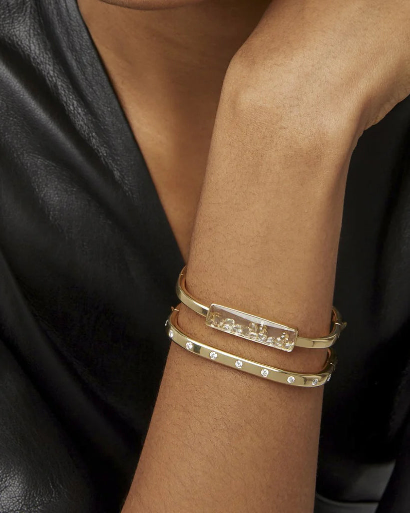 18K Gold Crystal and Yellow Diamond Shaker Bangle