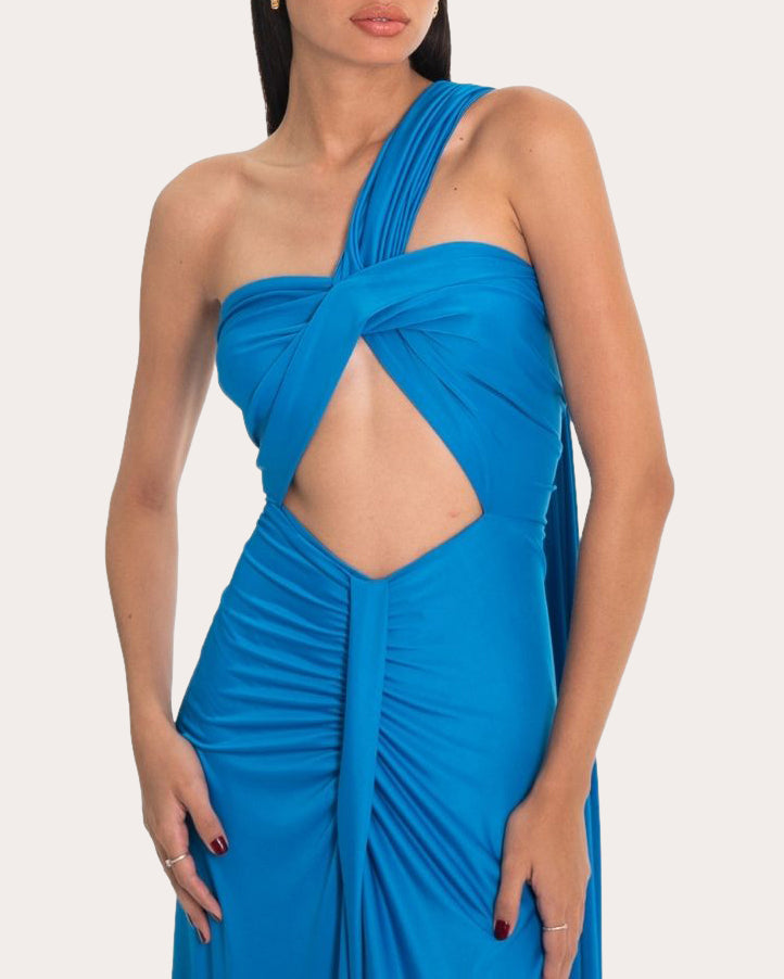 Daila Ruched Jersey Draped Cutout Gown