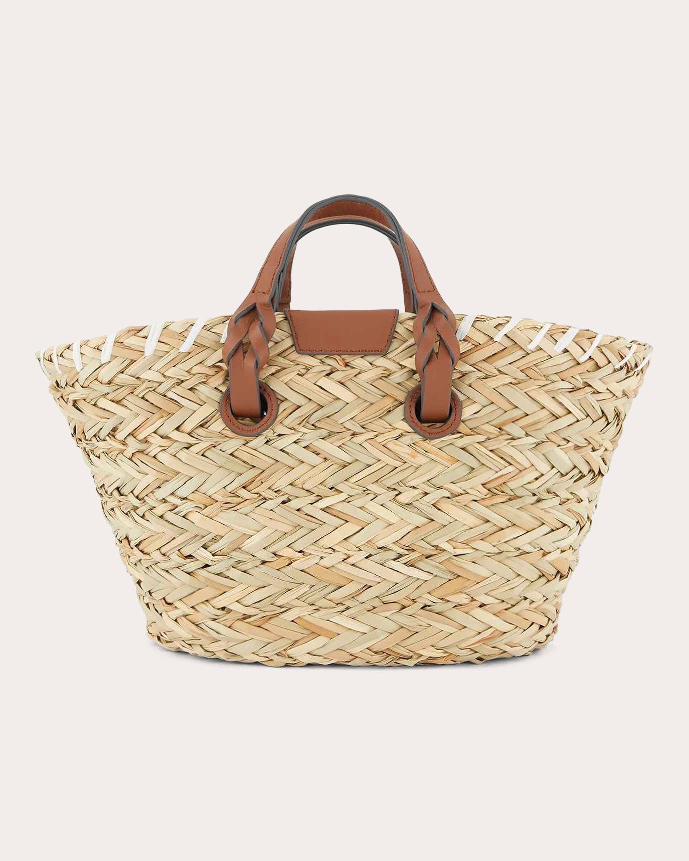 Small Eyes Leather-Trimmed Raffia Tote