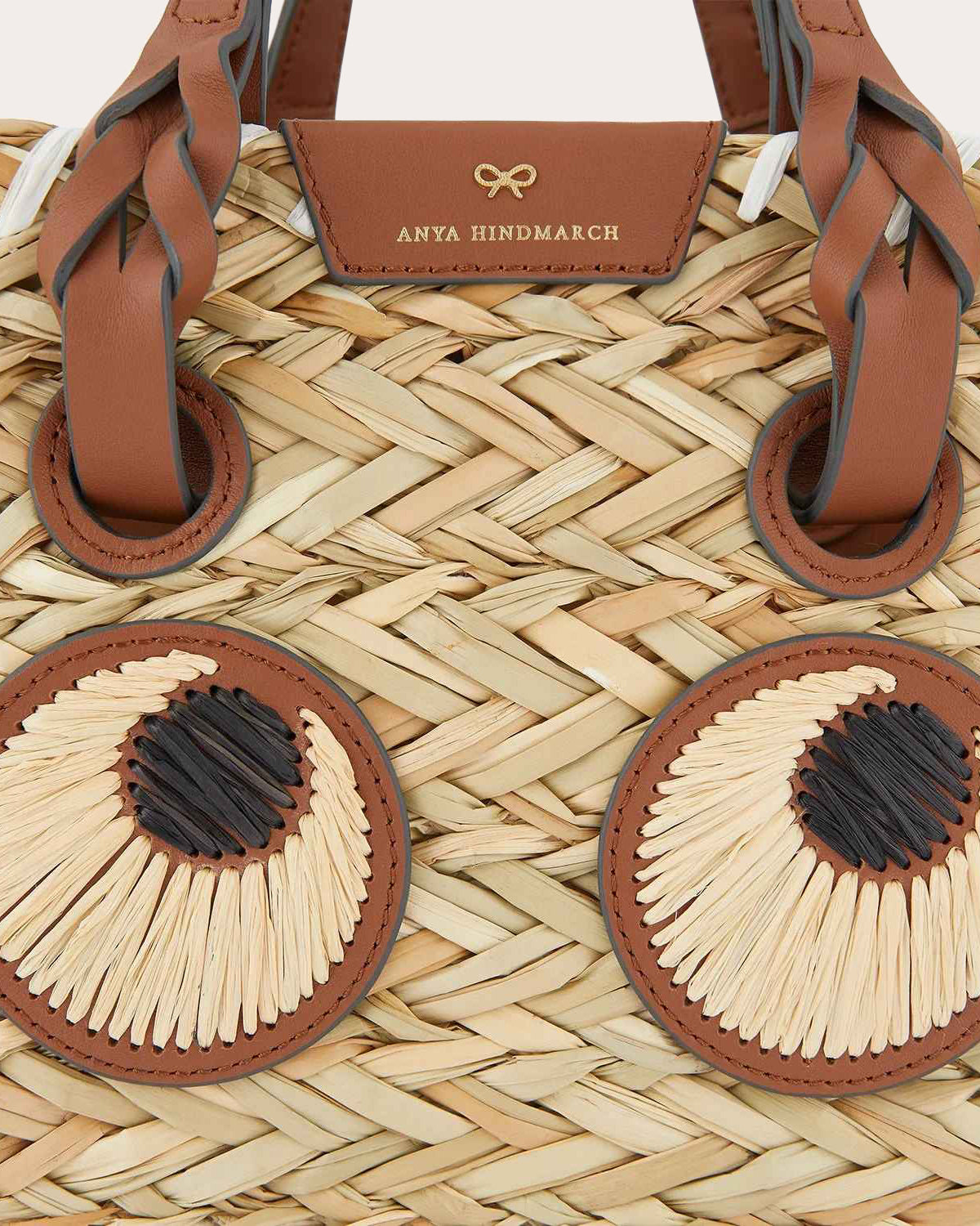 Small Eyes Leather-Trimmed Raffia Tote