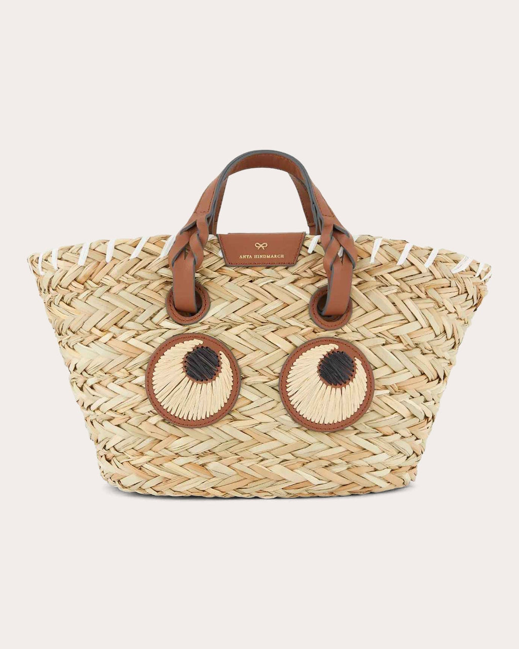 Small Eyes Leather-Trimmed Raffia Tote