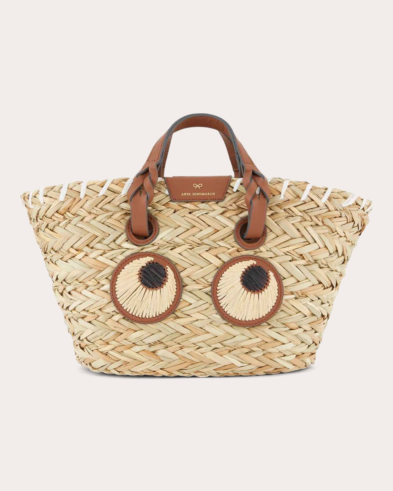 Small Eyes Leather-Trimmed Raffia Tote