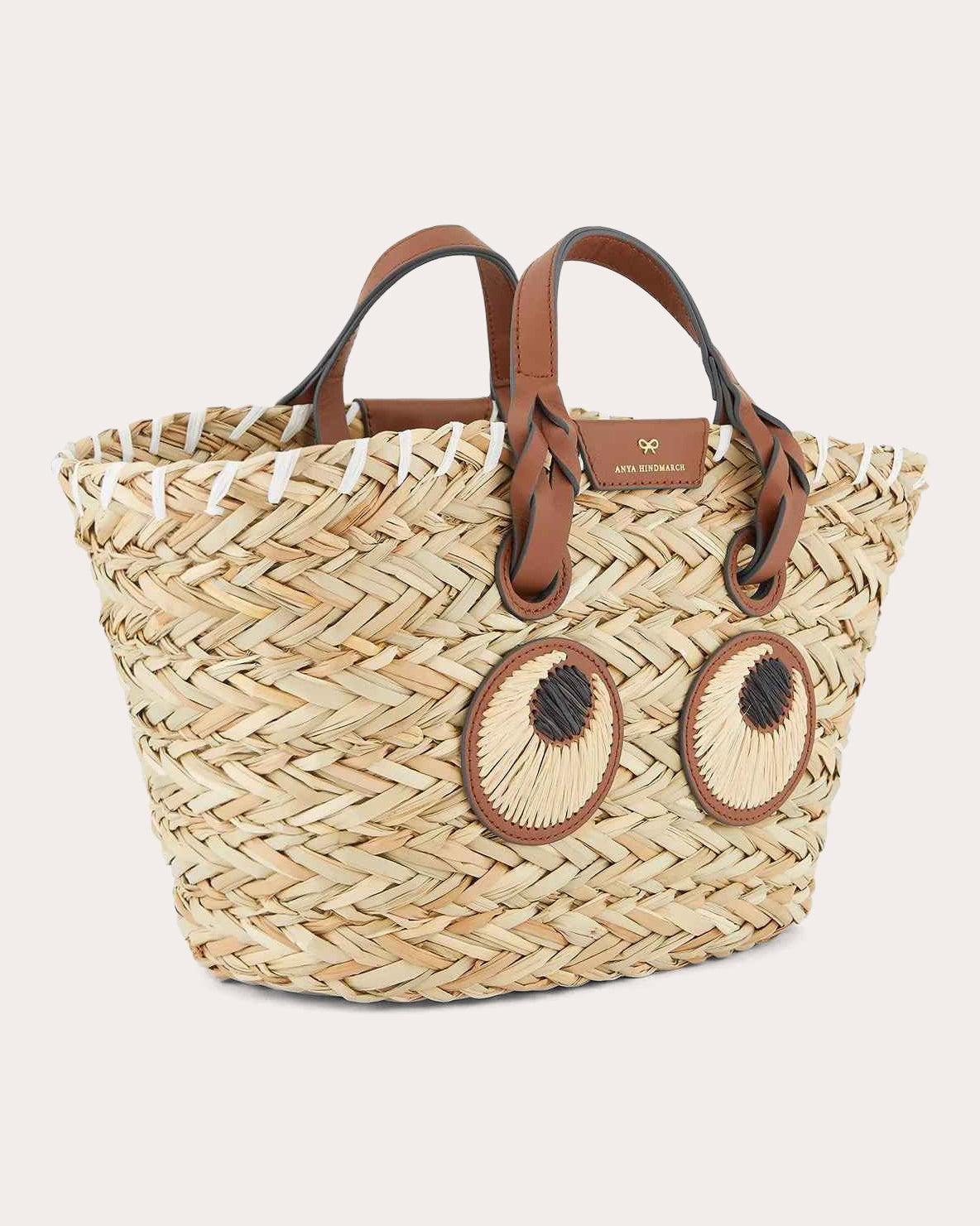 Small Eyes Leather-Trimmed Raffia Tote