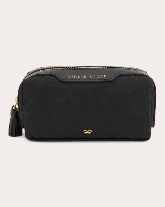 Girlie Stuff Tasseled Leather-Trimmed Nylon Jacquard Pouch