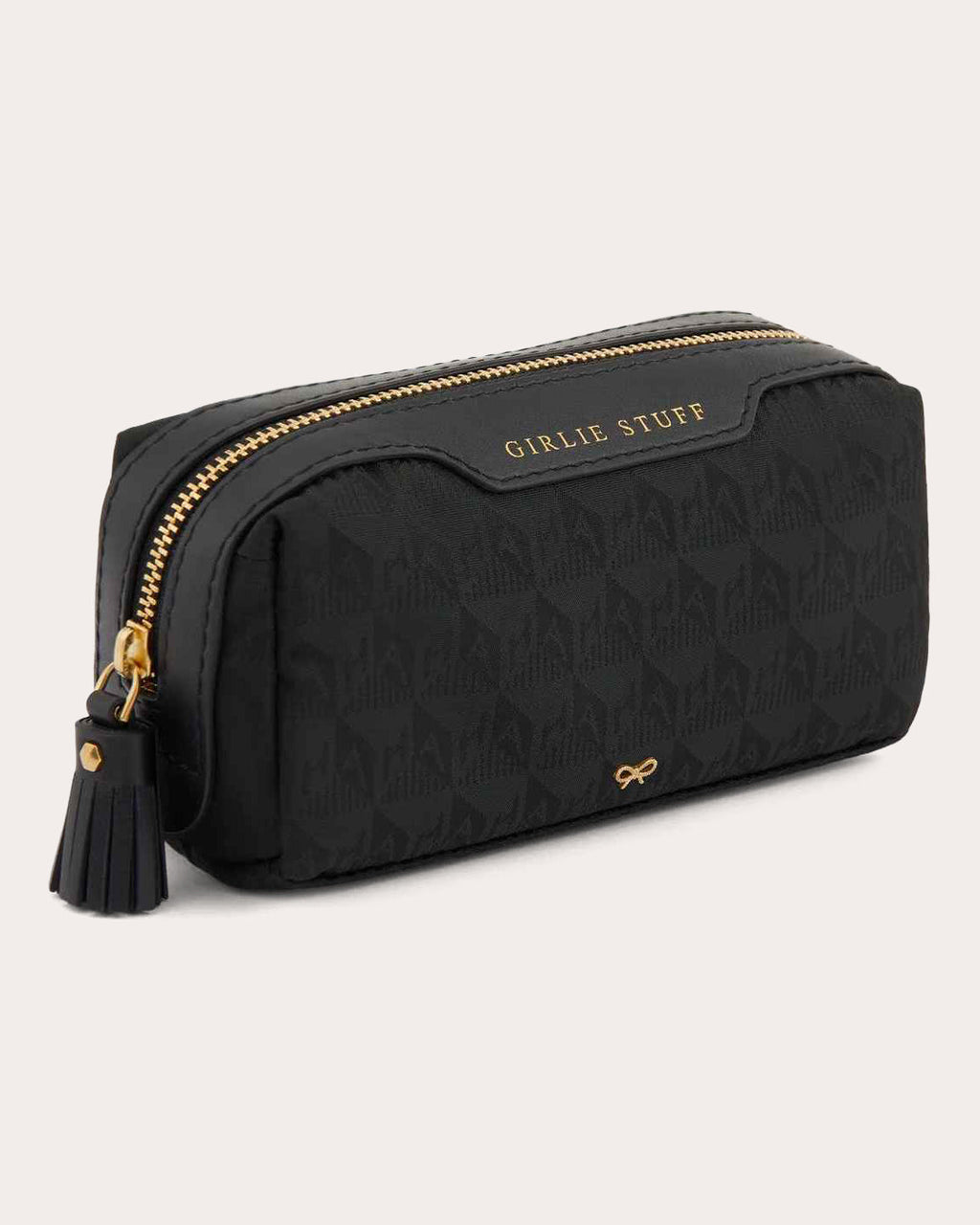 Girlie Stuff Tasseled Leather-Trimmed Nylon Jacquard Pouch