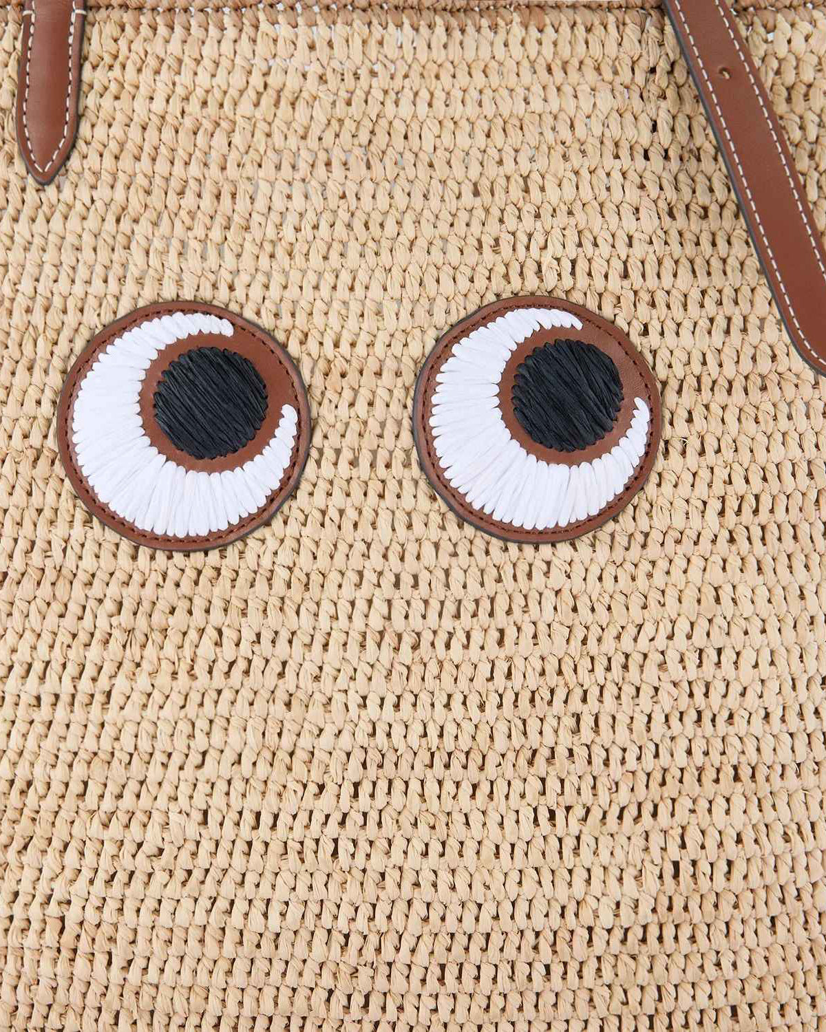 Small Eyes Appliquéd Leather-Trimmed Raffia Tote