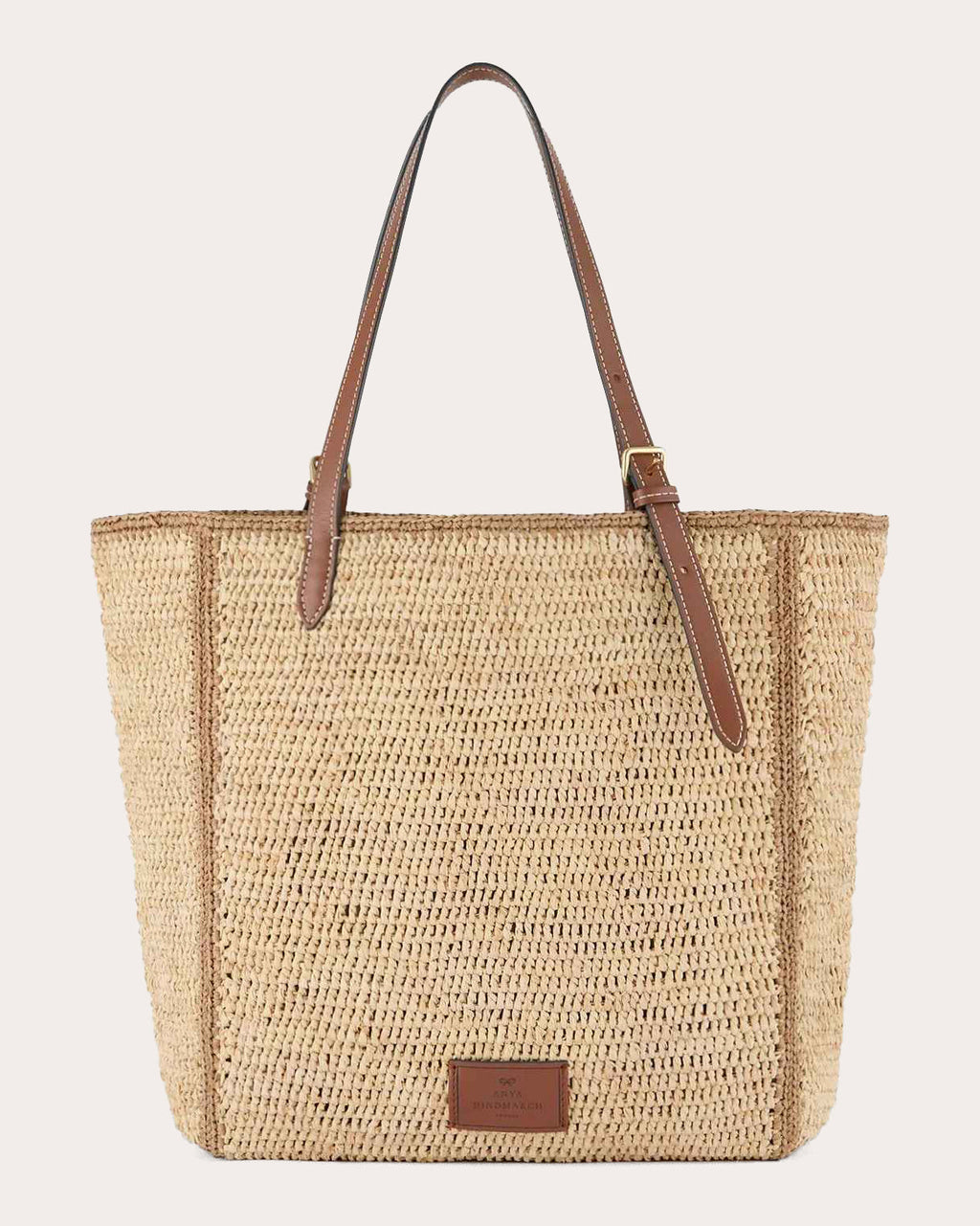 Small Eyes Appliquéd Leather-Trimmed Raffia Tote