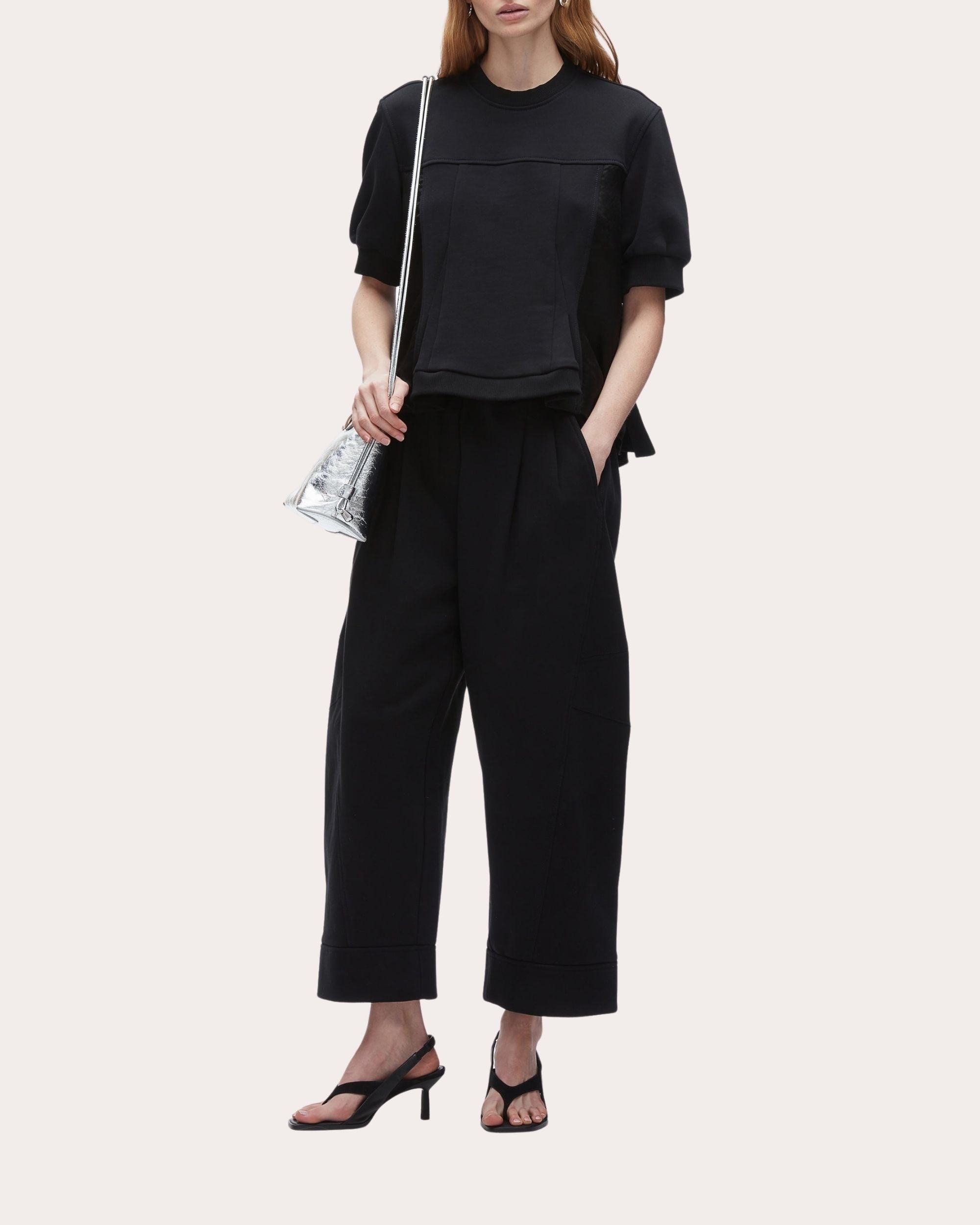 Paneled Cotton Jersey and Satin Top