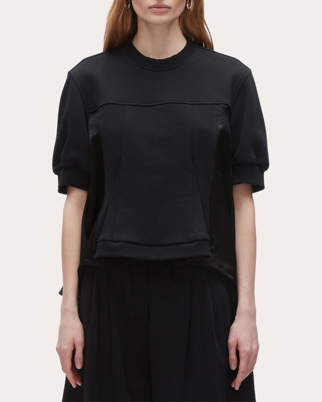 Paneled Cotton Jersey and Satin Top