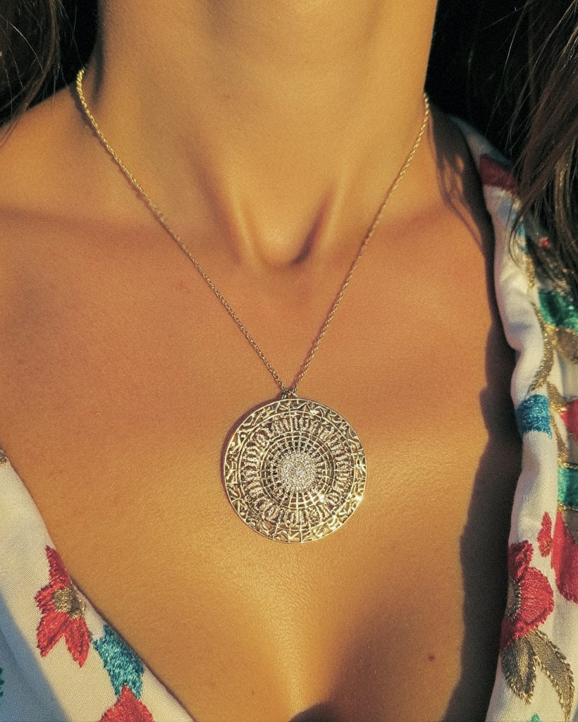 528Hz Frequency 14K Gold Diamond Pendant Necklace
