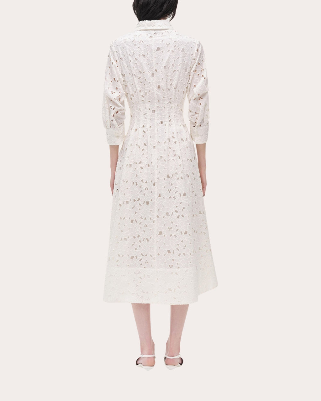 Jazz Embroidered Cotton Pintuck Midi Shirt Dress