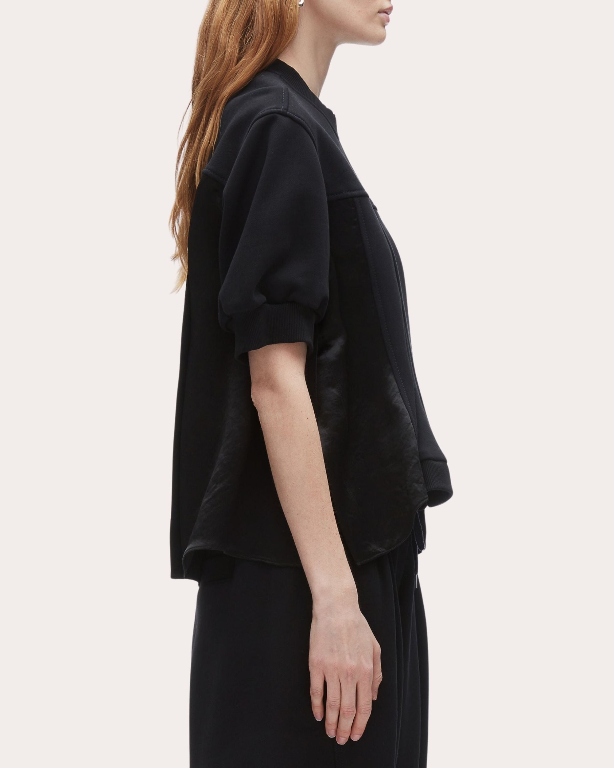 Paneled Cotton Jersey and Satin Top