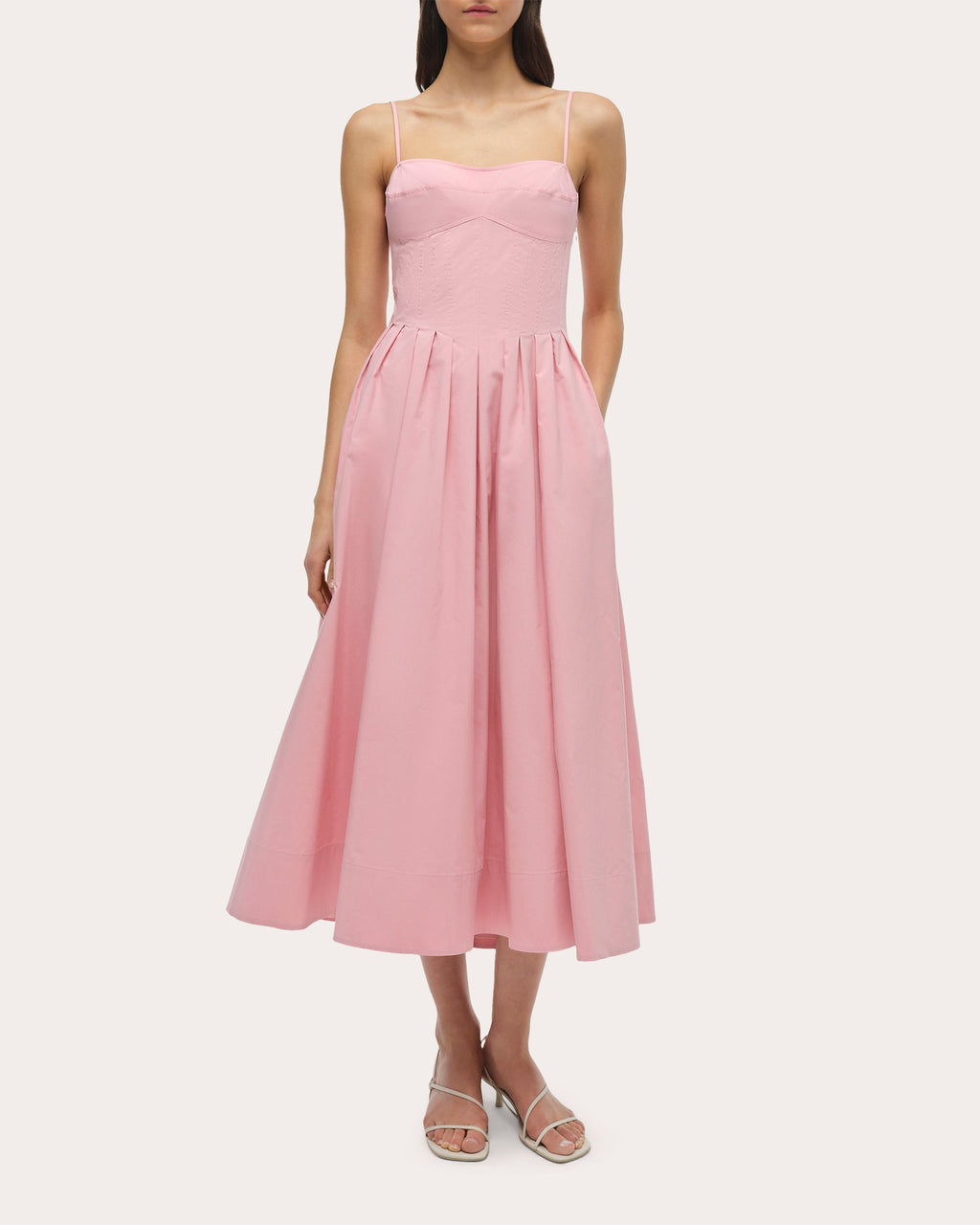 Kittiya Poplin Pleated Bustier Midi Dress