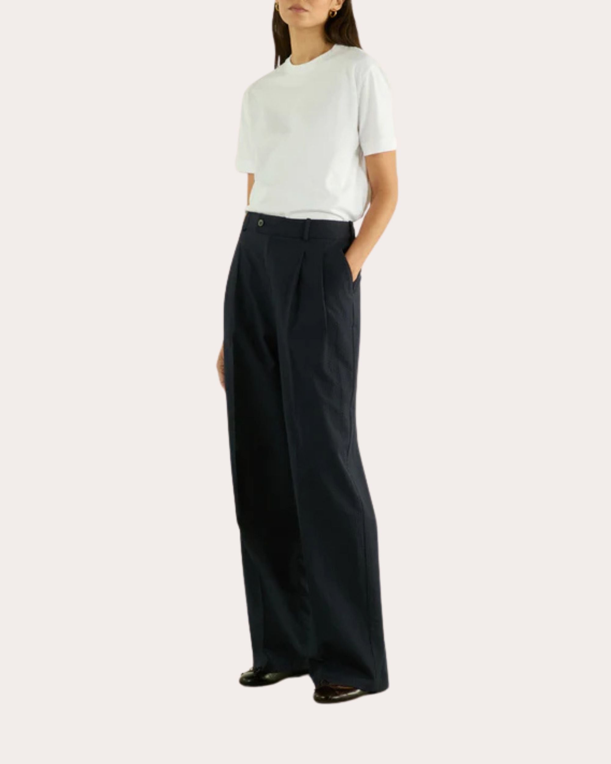 Rampling Cotton Seersucker Wide-Leg Trousers
