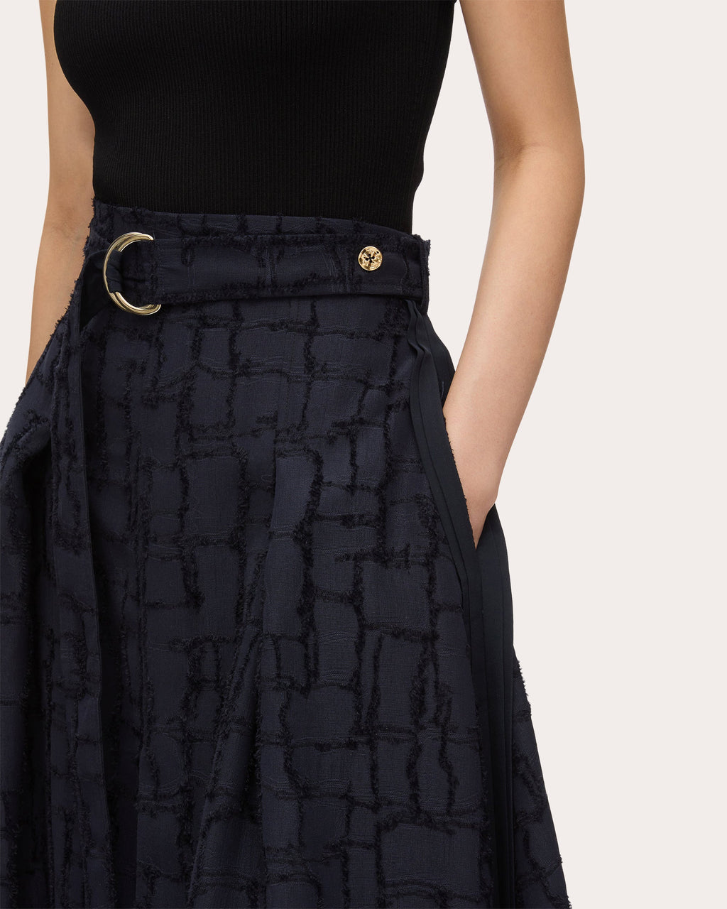Pleated Fil-Coupé Midi Skirt