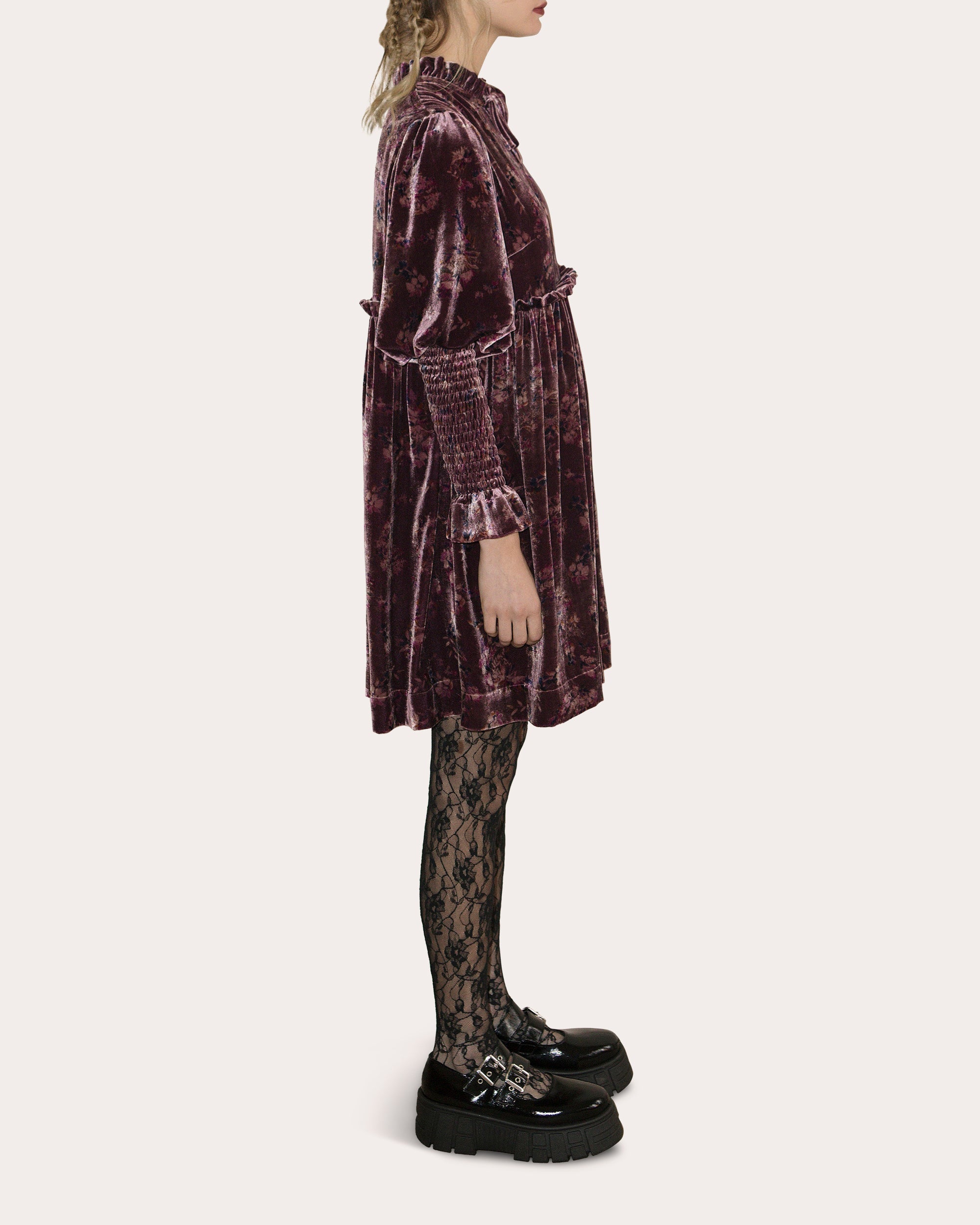 Isabella Shirred Printed Velvet Mini Dress