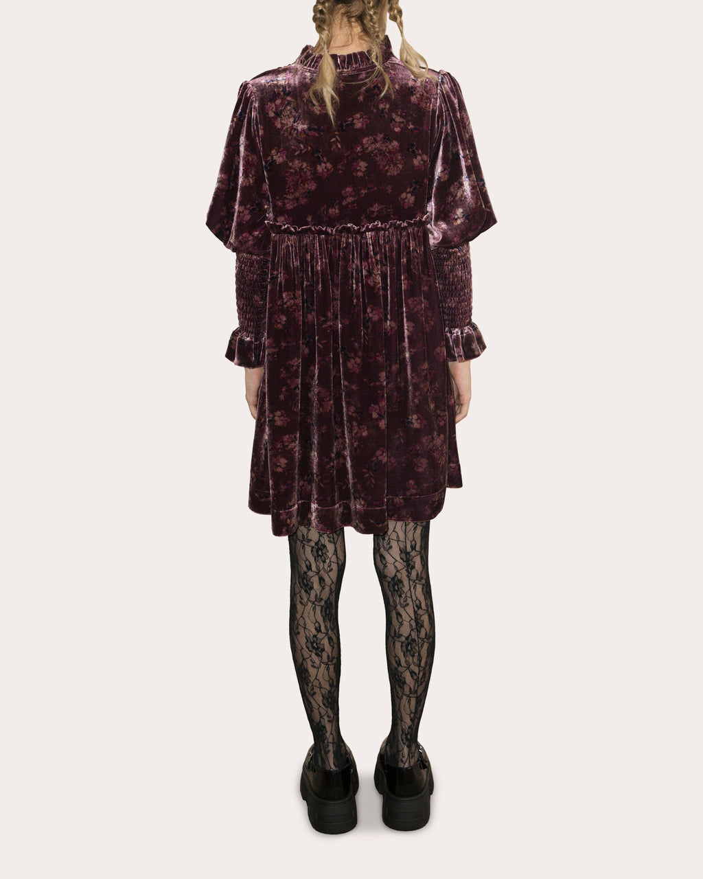 Isabella Shirred Printed Velvet Mini Dress