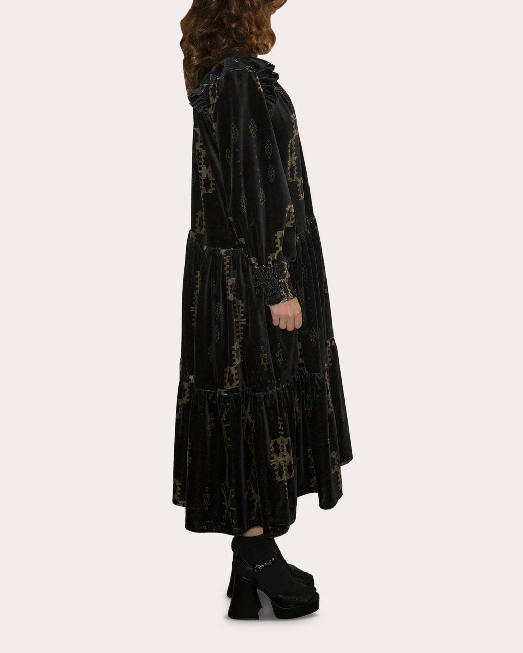 Tilly Tiered Printed Velvet Midi Dress