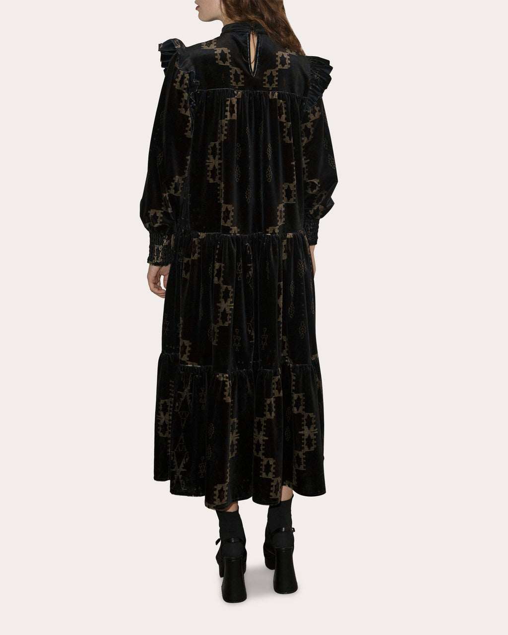Tilly Tiered Printed Velvet Midi Dress