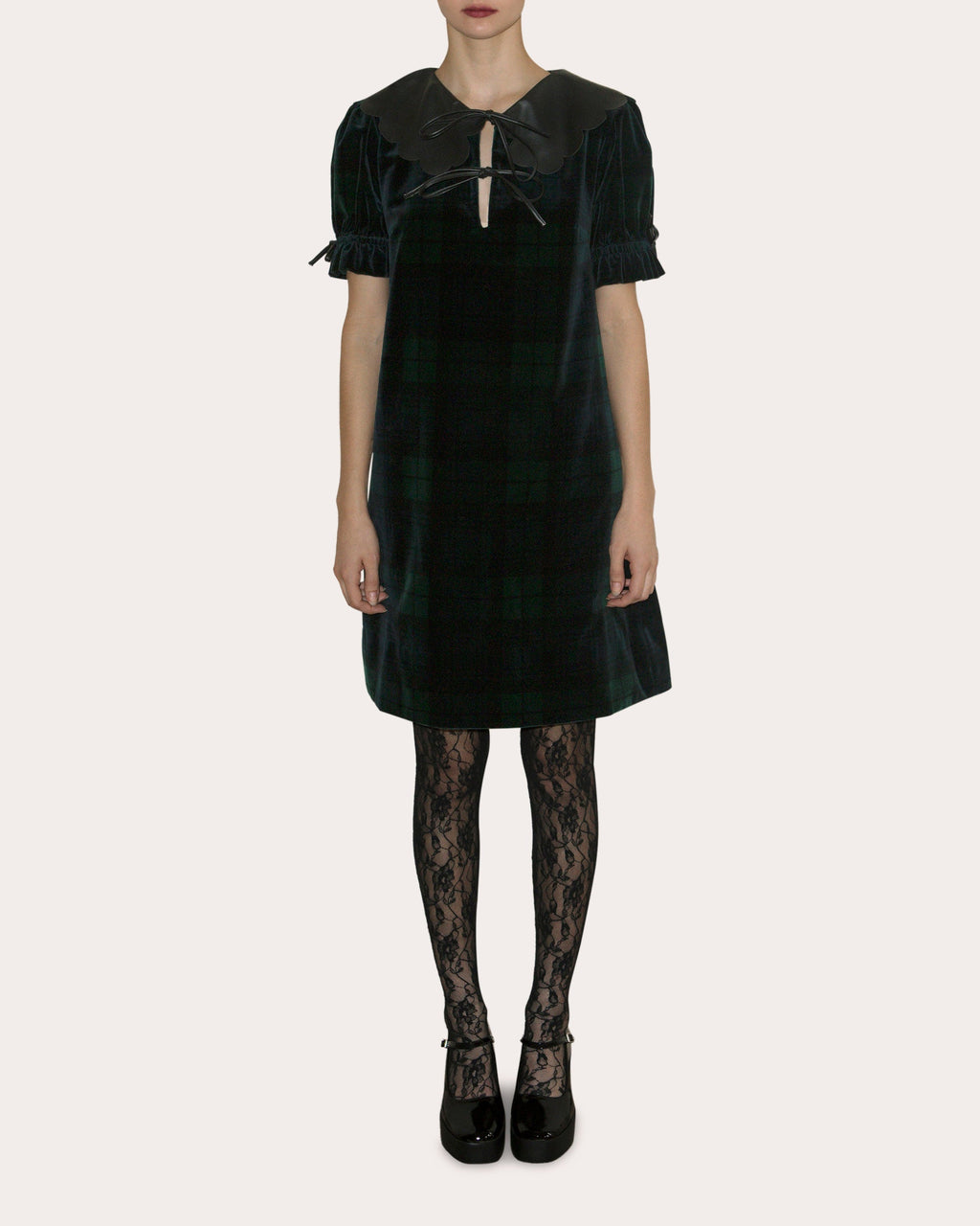 Courtney Faux Leather-Trimmed Printed Velvet Mini Dress
