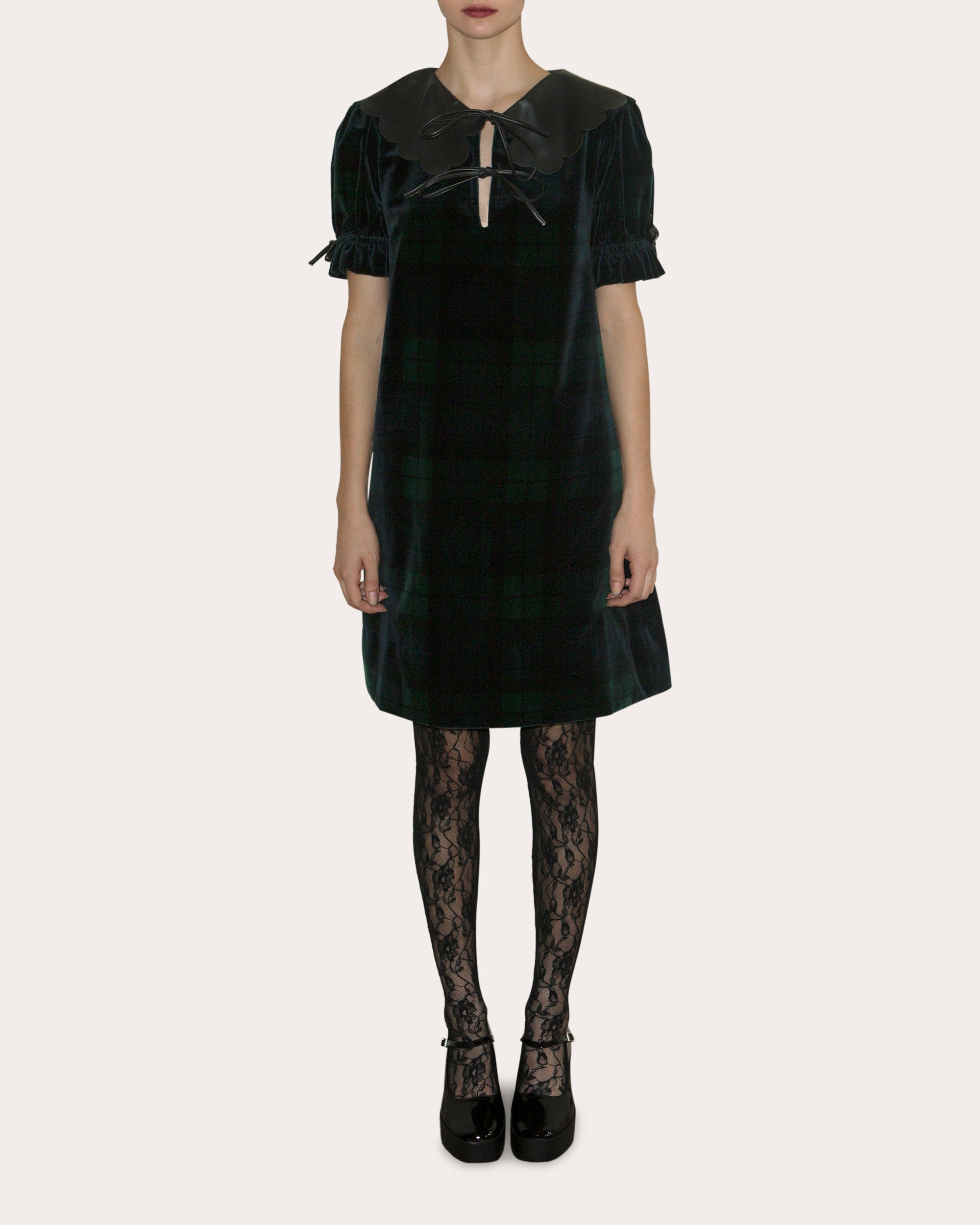 Courtney Faux Leather-Trimmed Printed Velvet Mini Dress