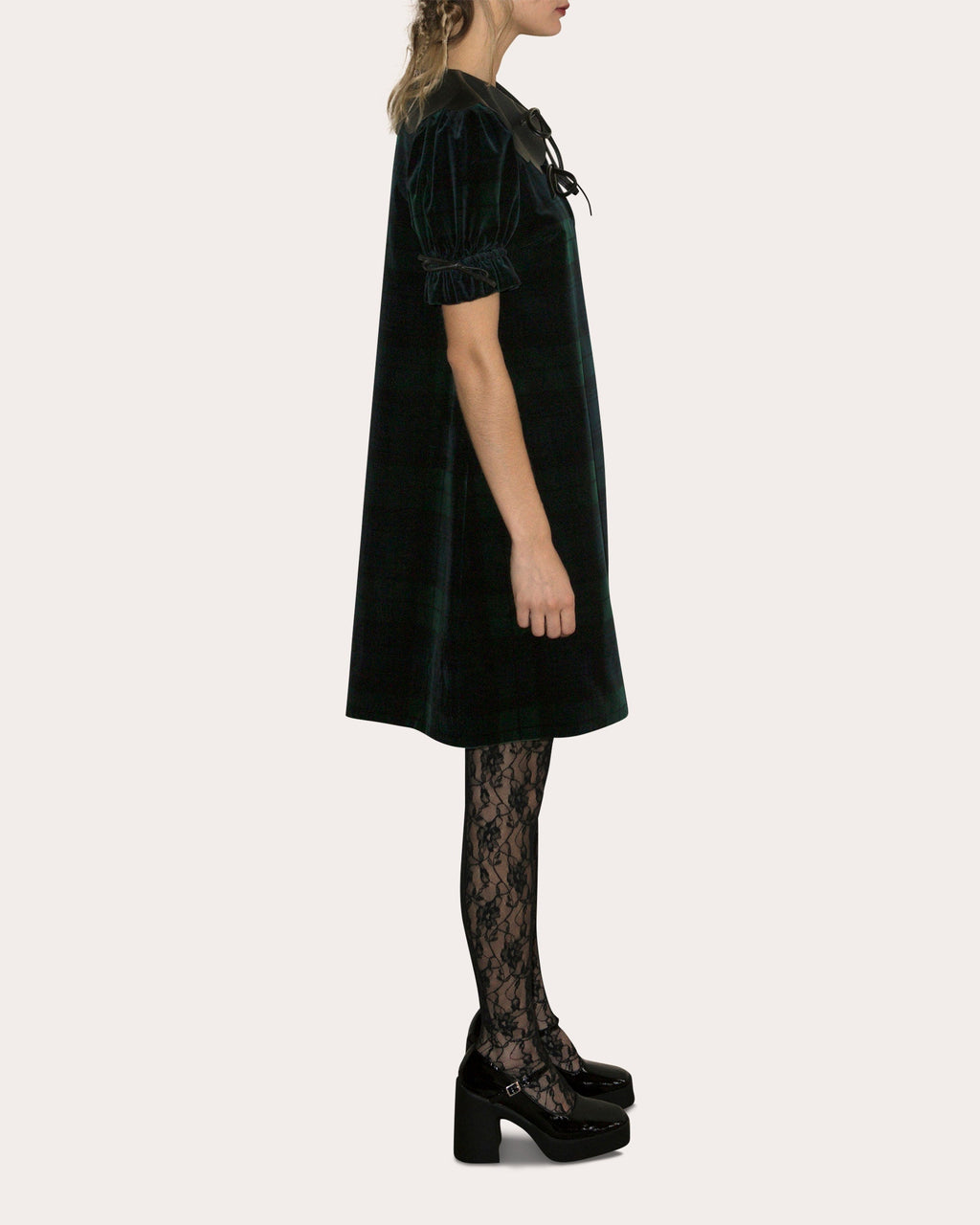 Courtney Faux Leather-Trimmed Printed Velvet Mini Dress