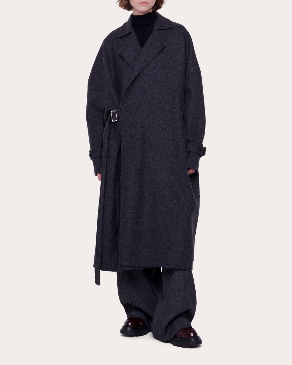 Double-Face Mélange Wool-Blend Wrap Coat