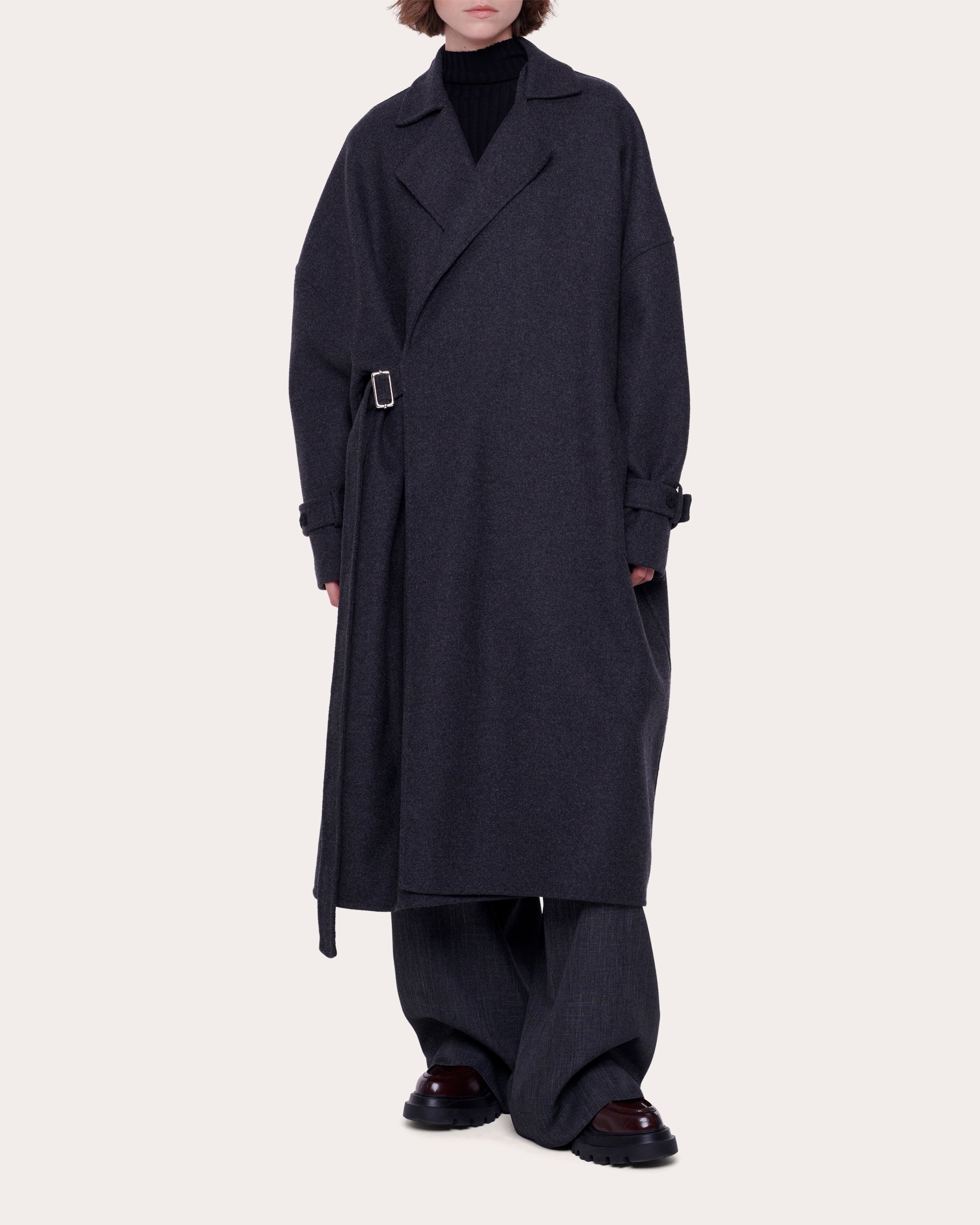 Double-Face Mélange Wool-Blend Wrap Coat