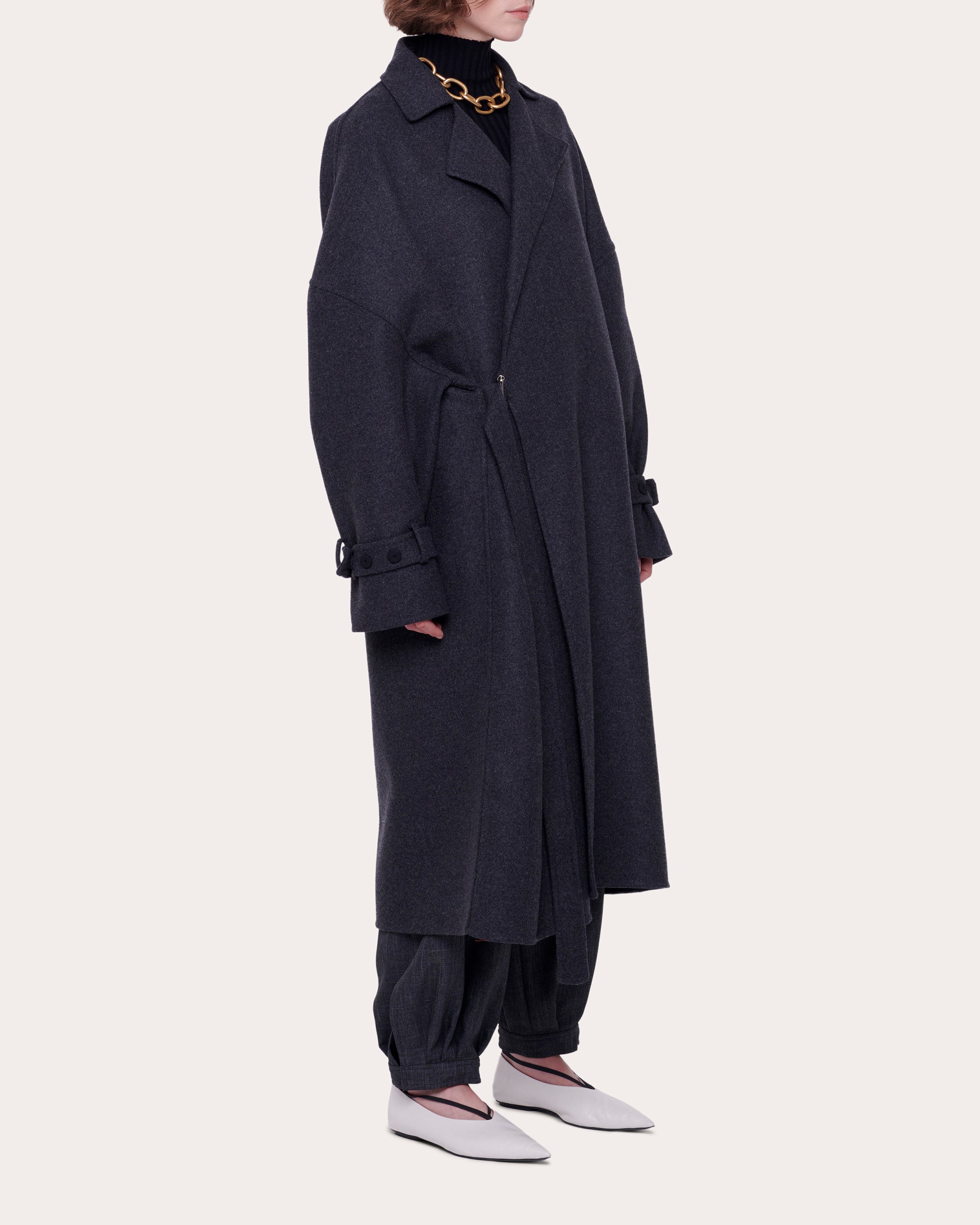 Double-Face Mélange Wool-Blend Wrap Coat