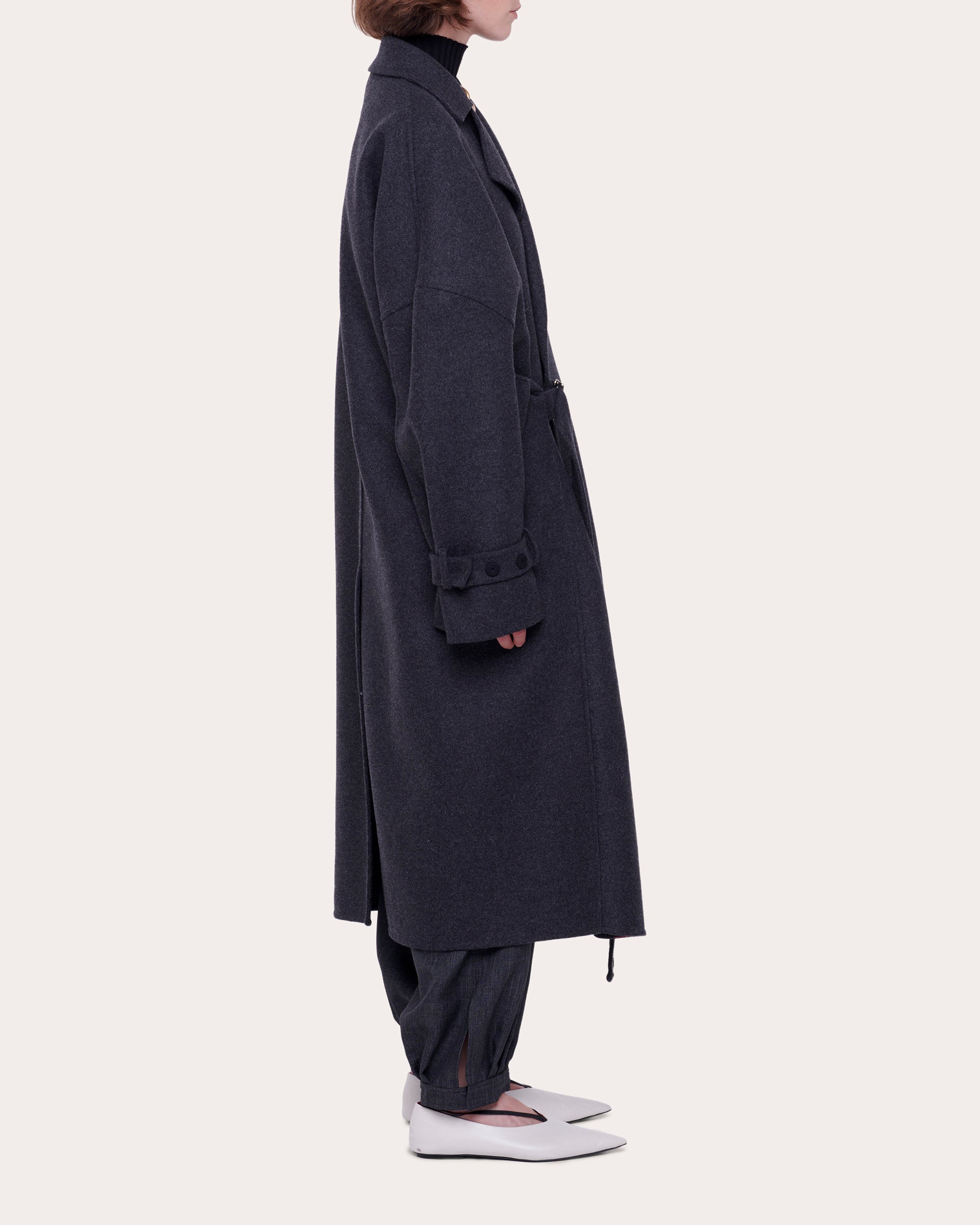 Double-Face Mélange Wool-Blend Wrap Coat