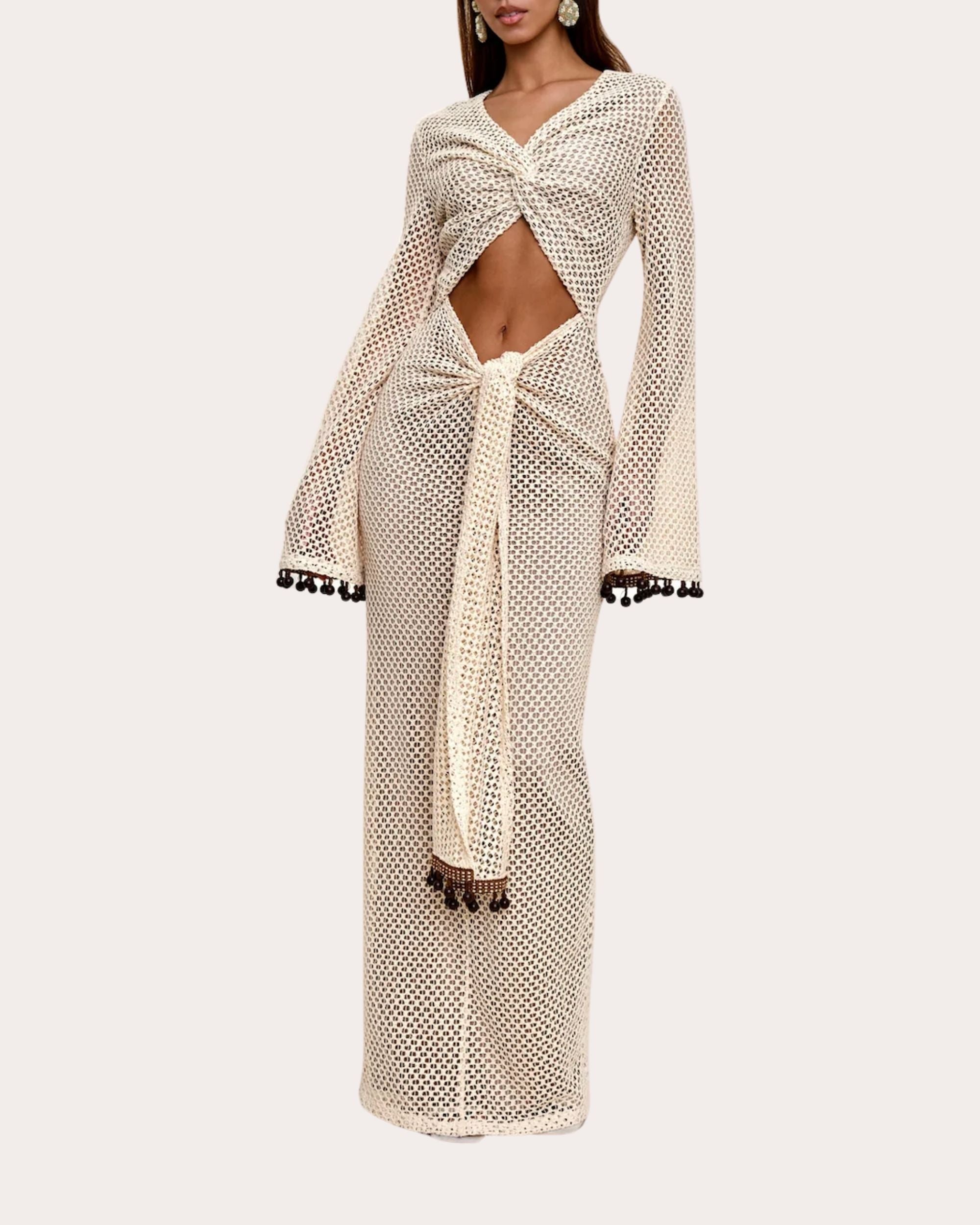 Teri Twist Front Cutout Crochet-Knit Maxi Dress