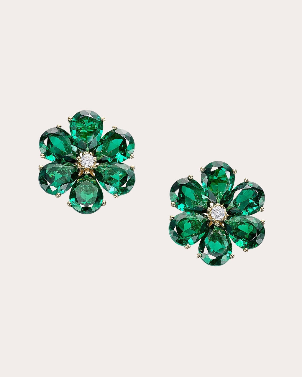 Marguerite 18K Gold Vermeil Lab-Grown Emerald and Diamond Daisy Earrings