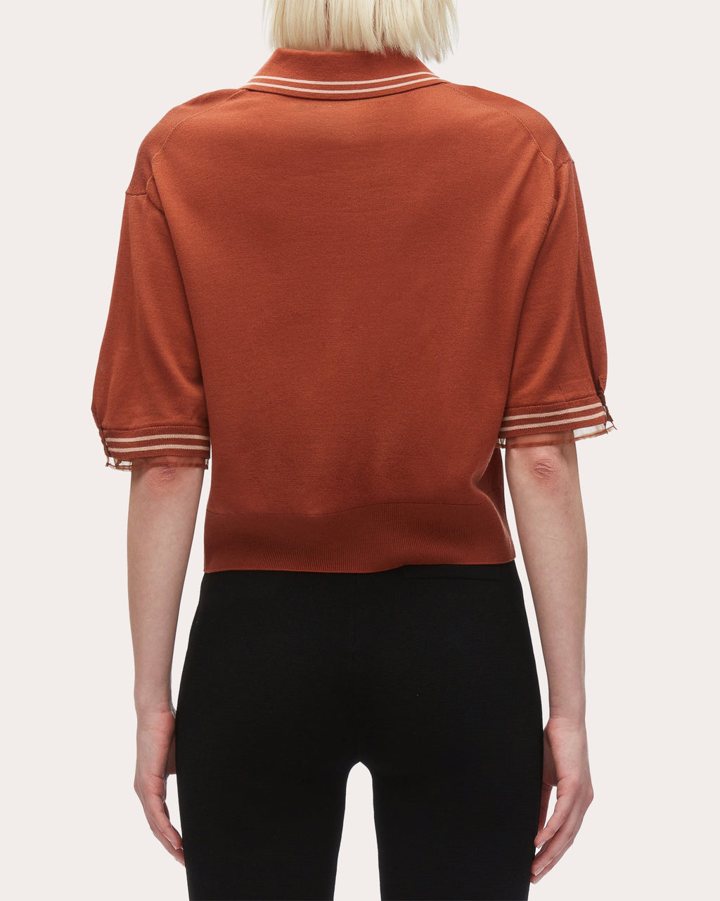 Cropped Organza-Trimmed Wool Polo Shirt
