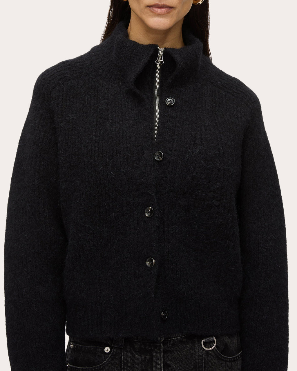 Trompe L'Oeil Ribbed Wool Knit Cardigan