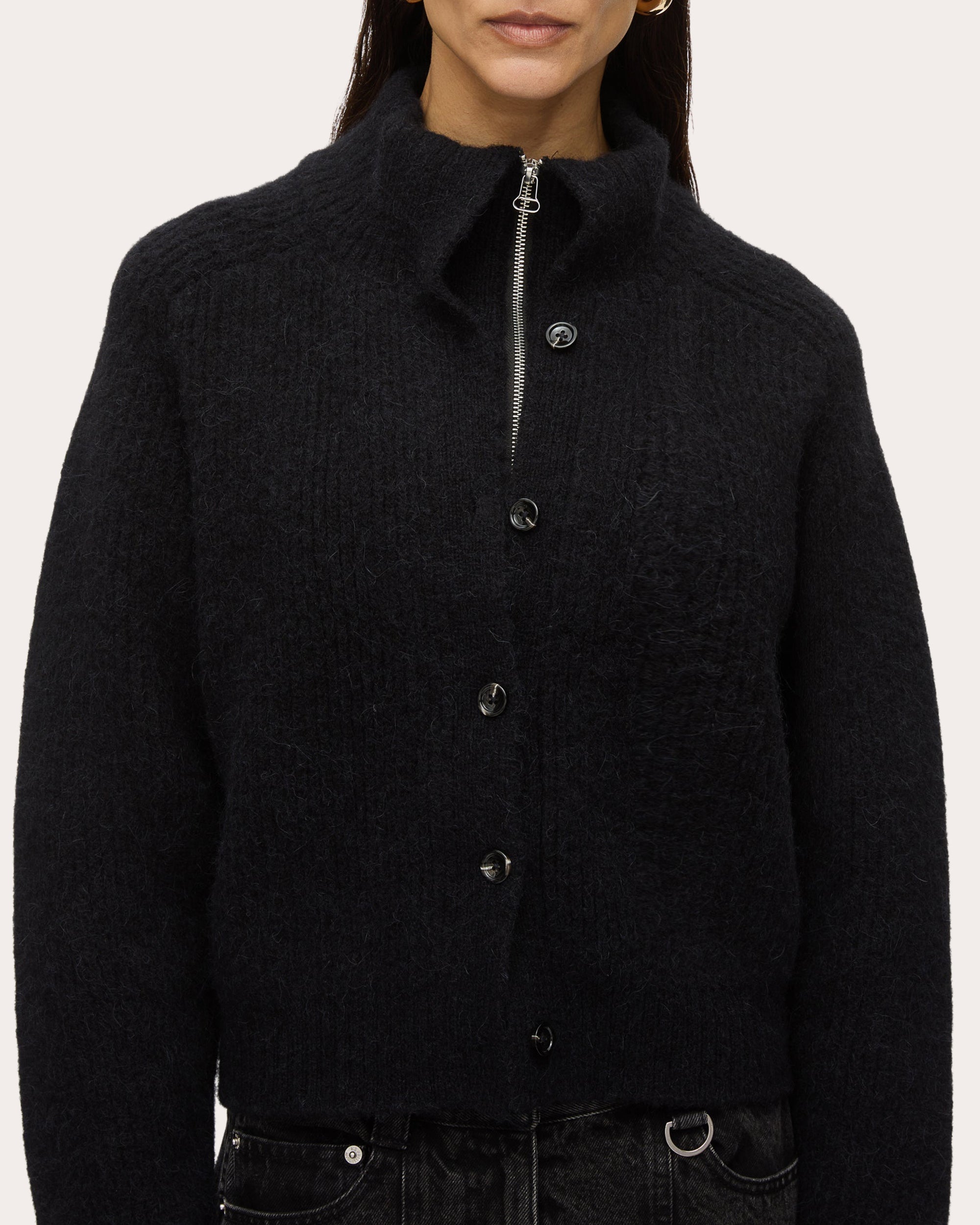 Trompe L'Oeil Ribbed Wool Knit Cardigan