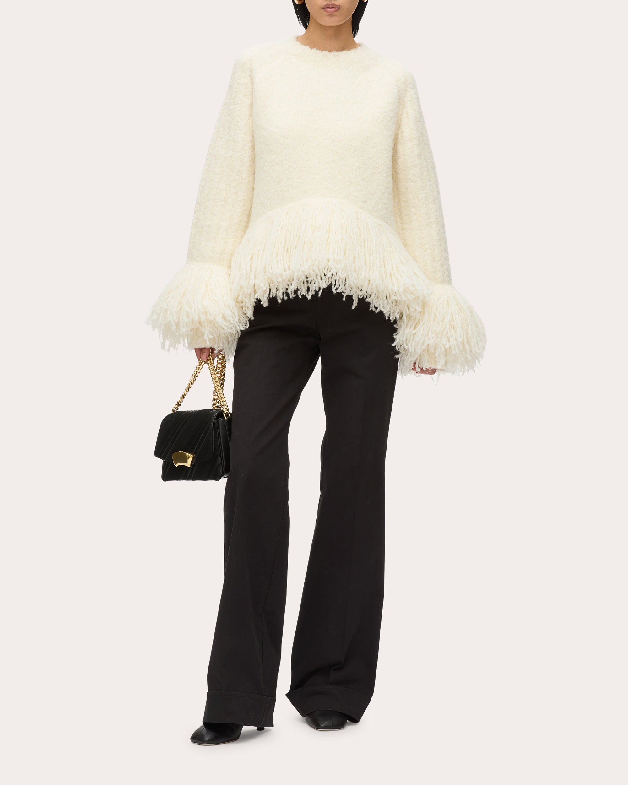 Fringed Wool Bouclé Knit Sweater