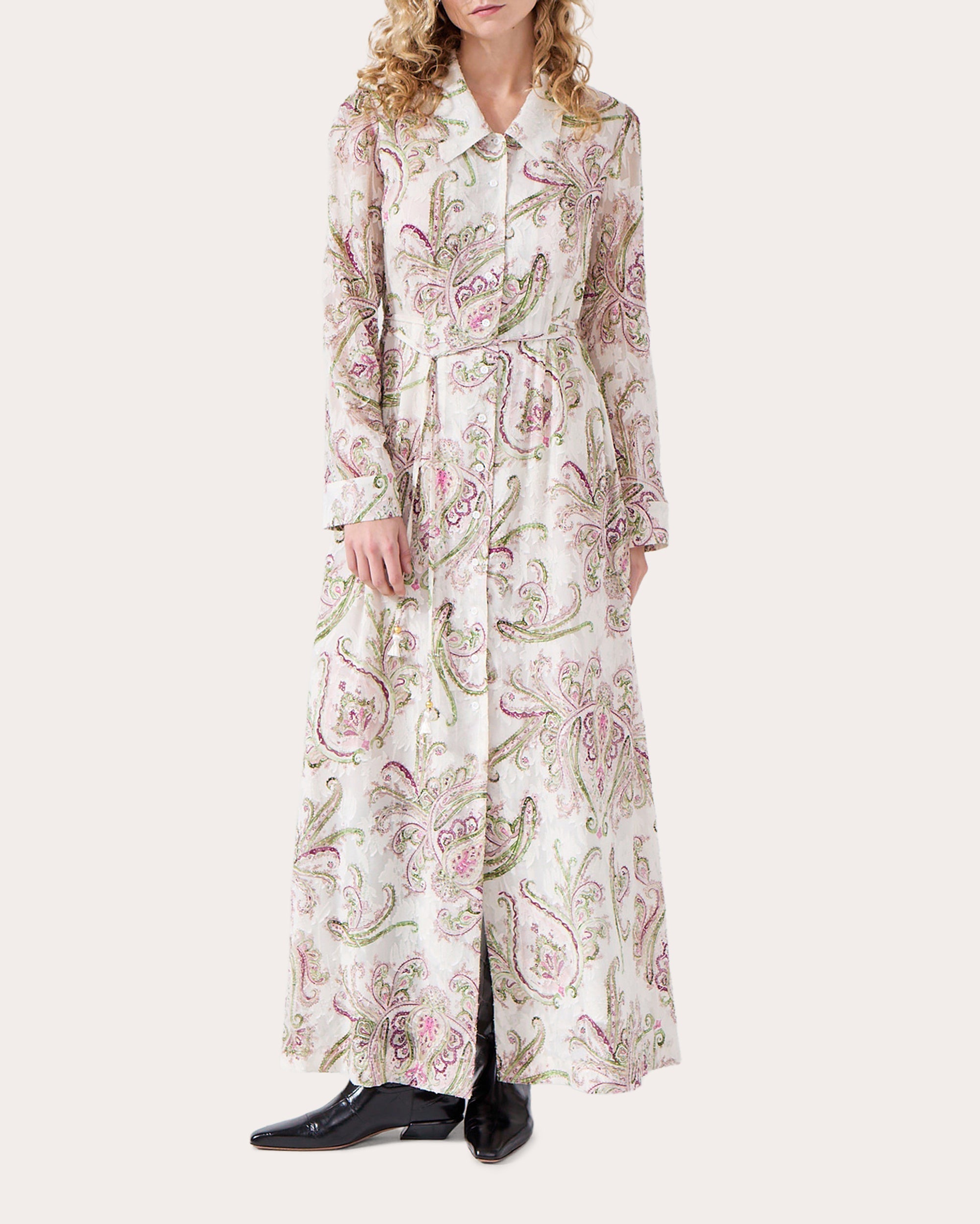 Jimi Silk-Blend Jacquard Cream Shirt Dress