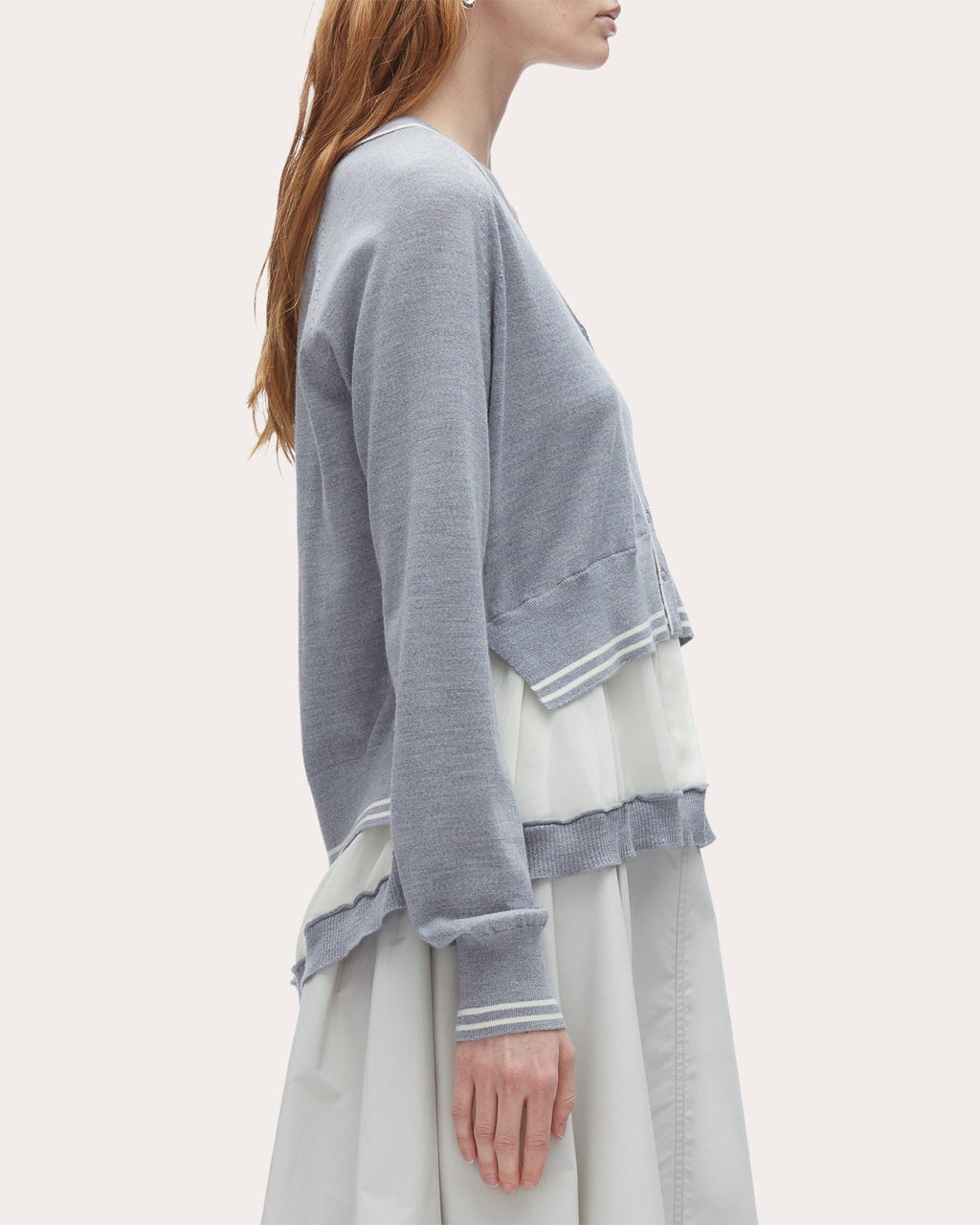 Layered Chiffon-Paneled Wool Cardigan