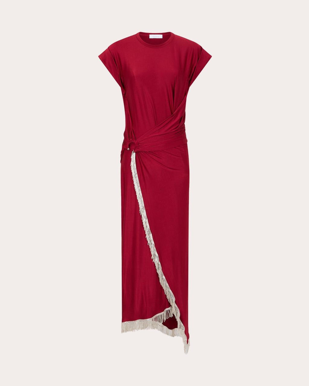Embellished Asymmetric Satin Jersey Midi Dress