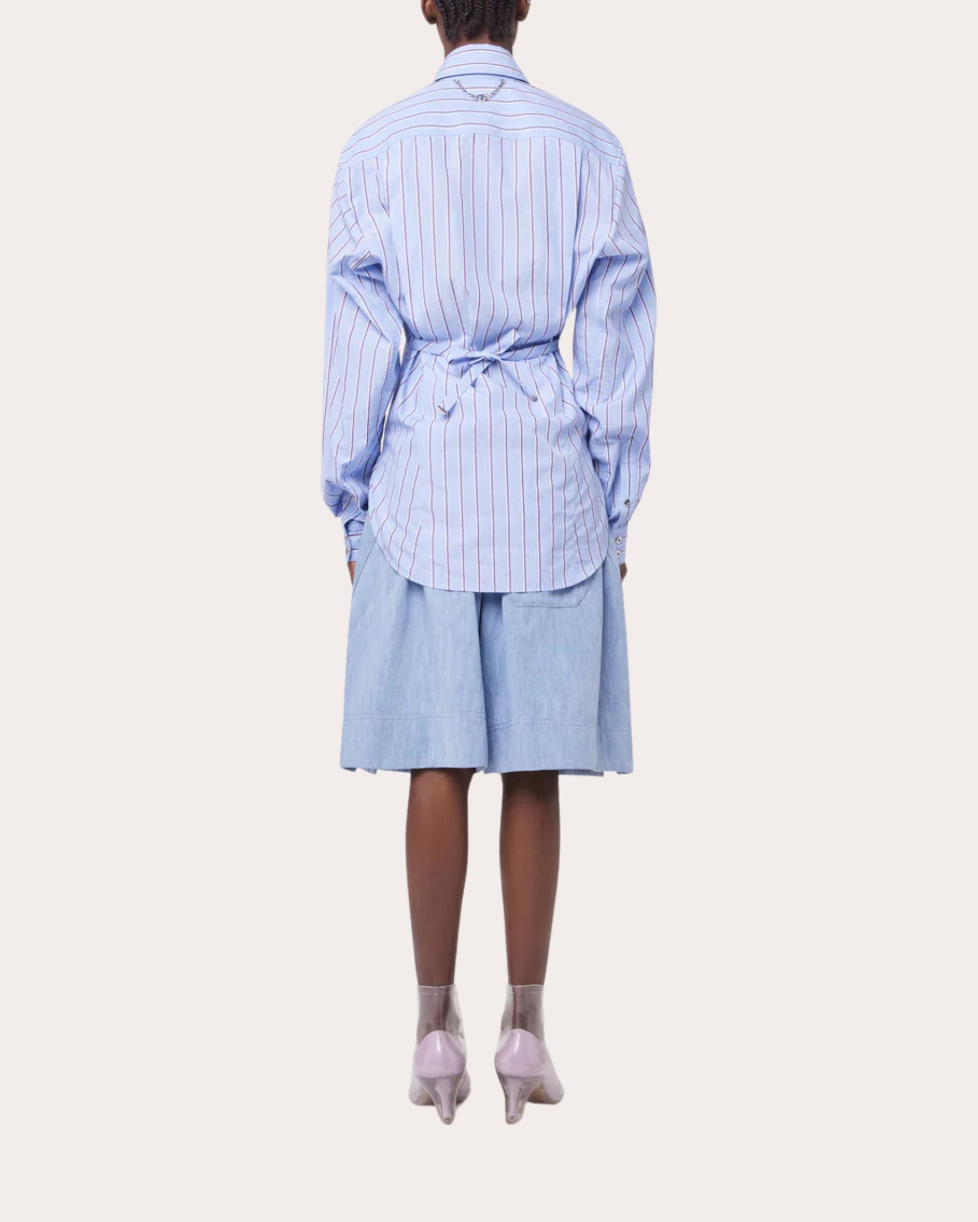 Striped Tie-Back Cotton Shirt
