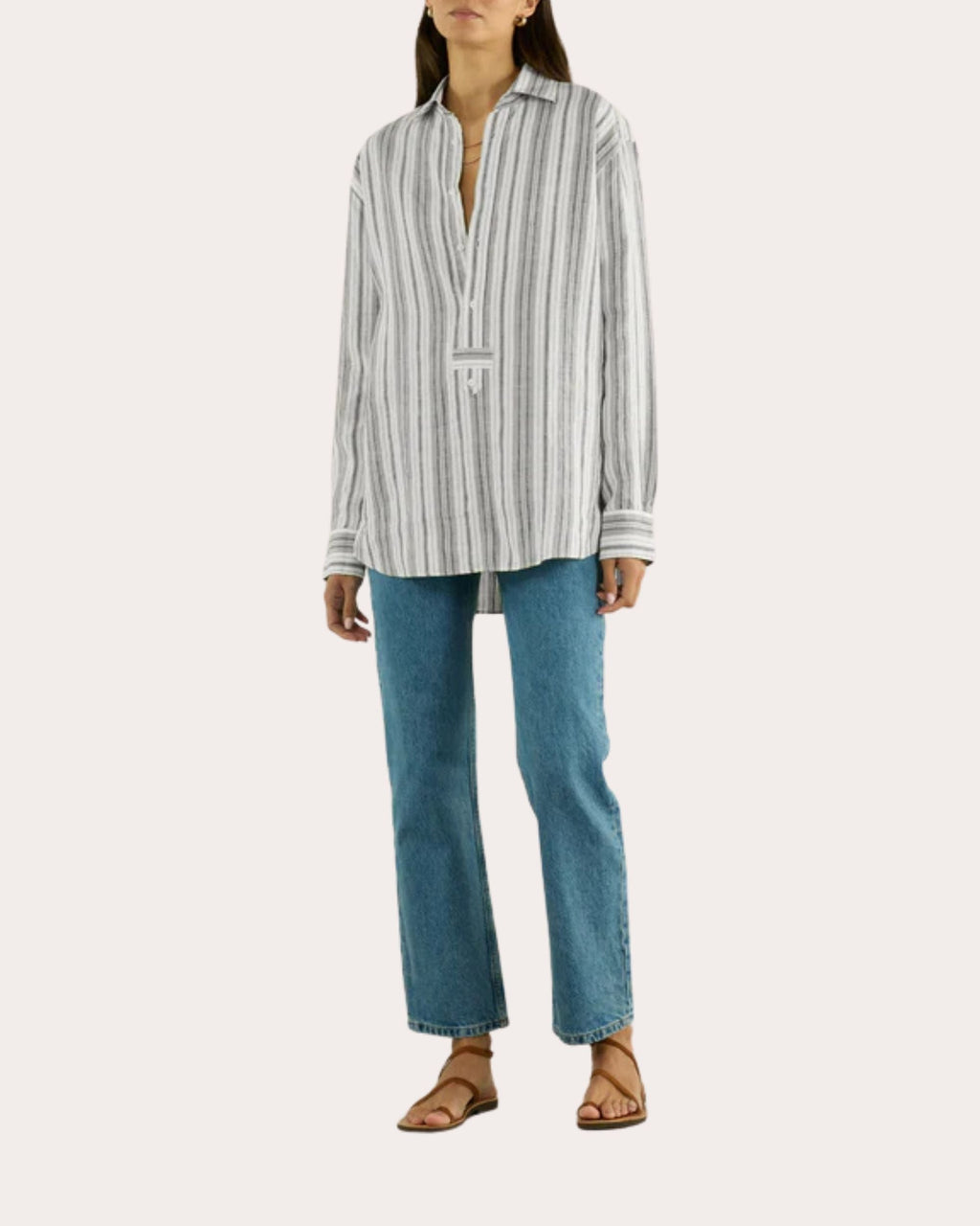 The Oversized Stripe Hemp Button-Front Tunic