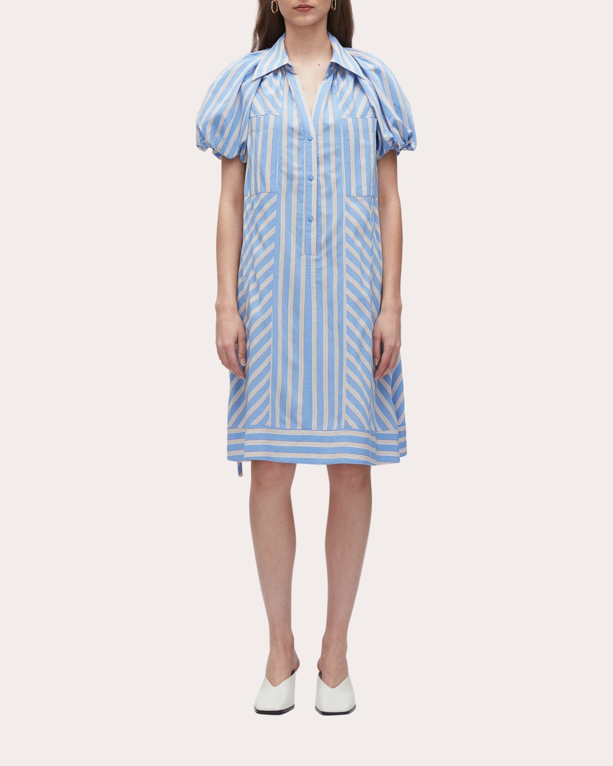 Striped Techno-Poplin Shirt Dress