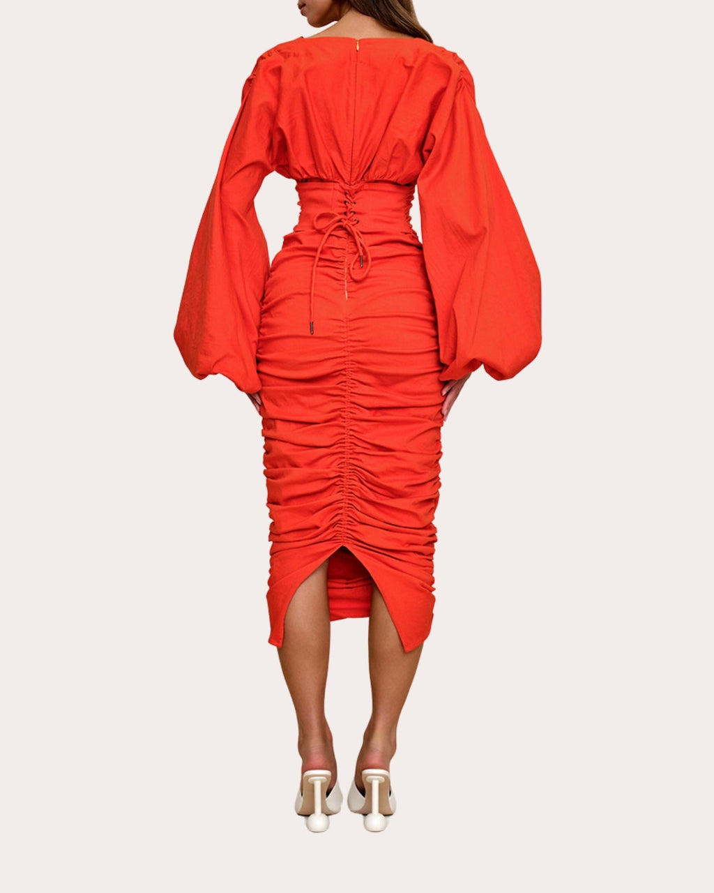 Anida Gathered Stretch-Cotton Corset Midi Dress
