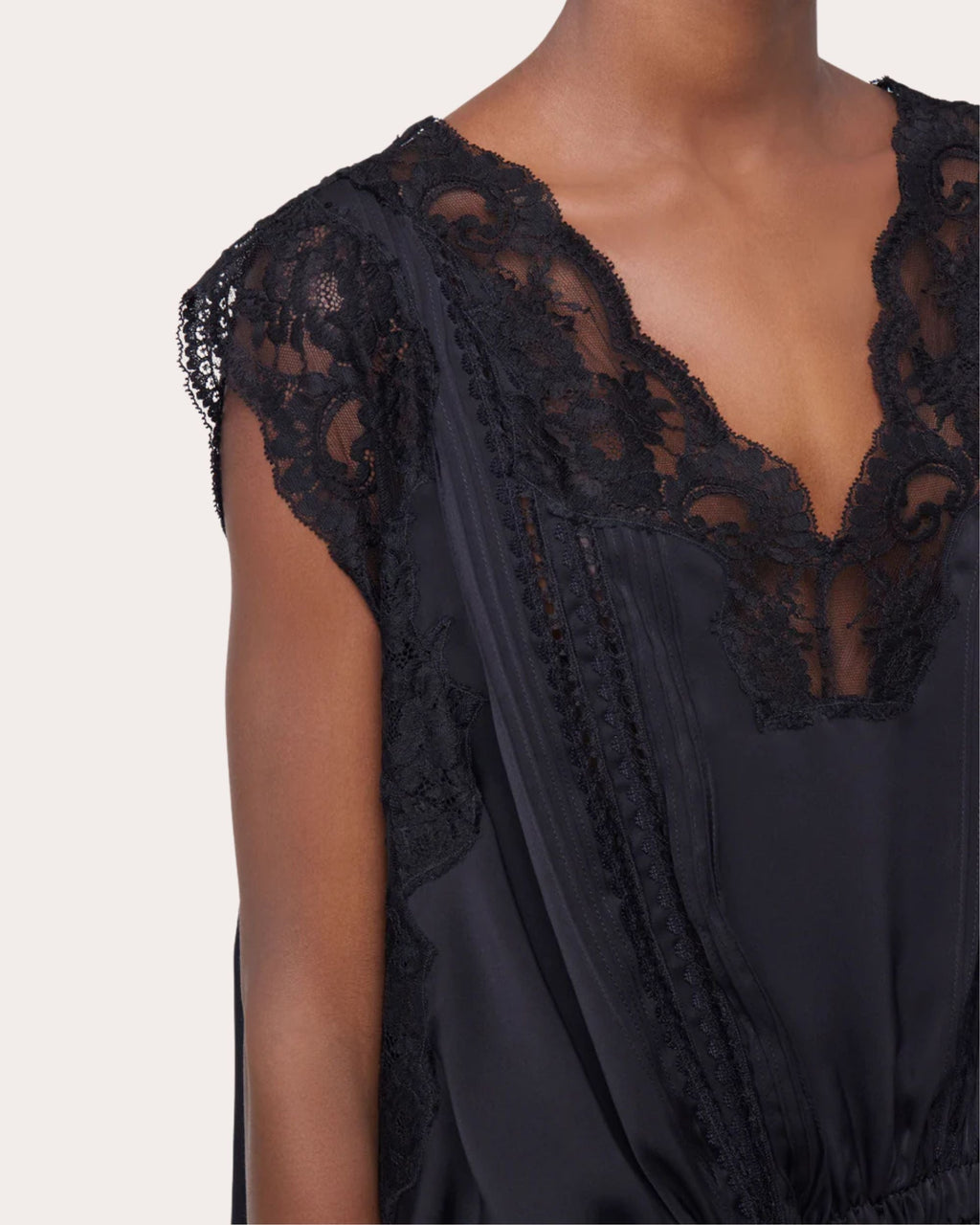Pleated Lace Empire-Waist Tank Top