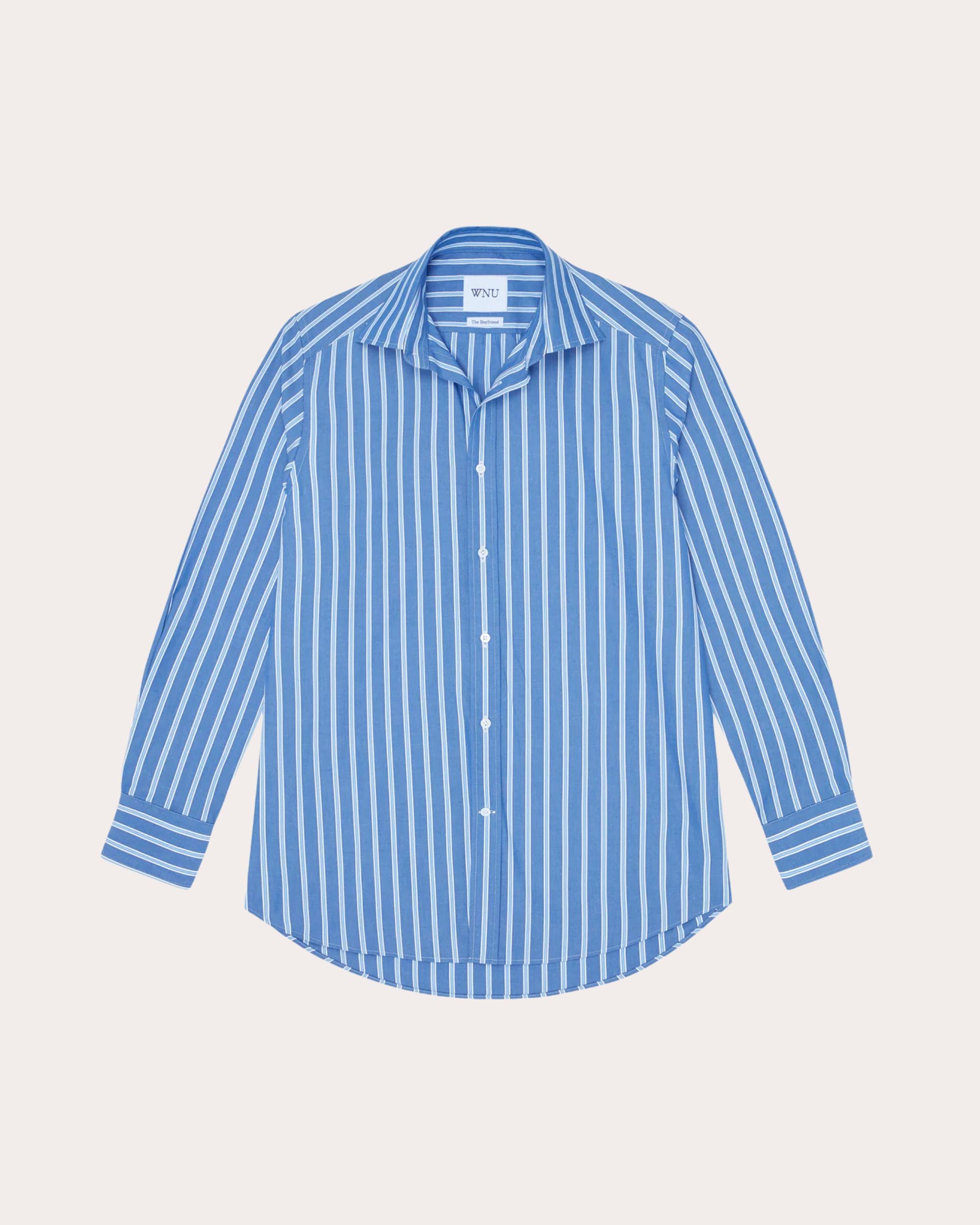 The Boyfriend Stripe Fine Cotton Poplin Button-Up Shirt