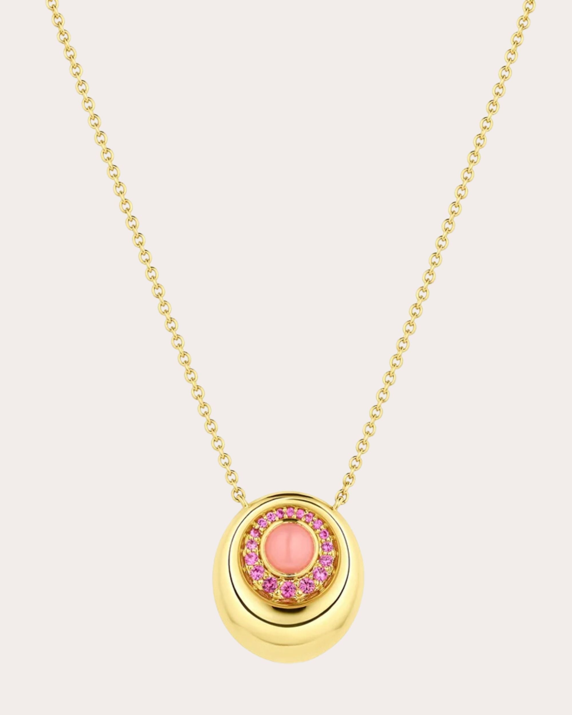 Wave 18K Gold Sapphire and Opal Pendant Necklace