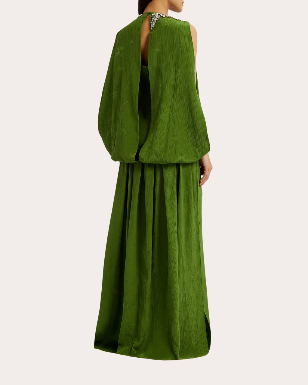 Draped Crystal-Embellished Crinkle Jacquard Gown