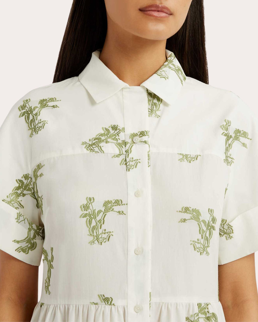Floral Pattern Cotton Midi Shirt Dress