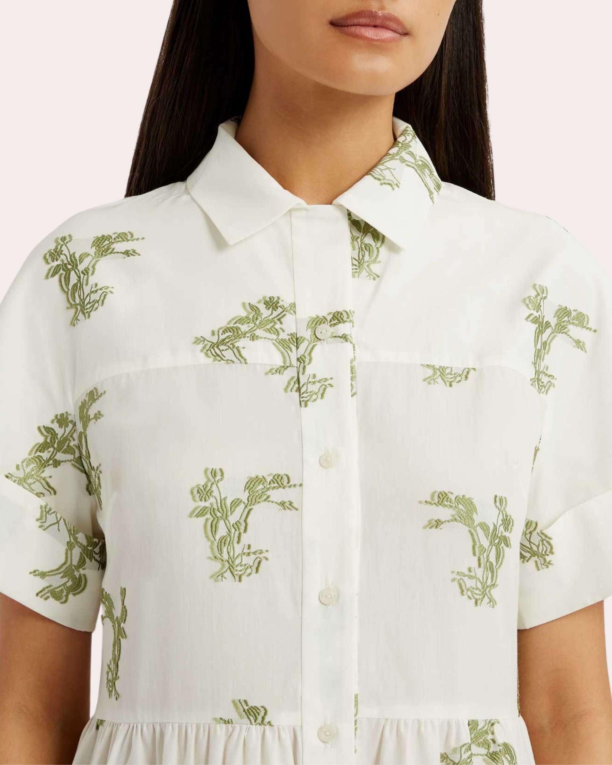 Floral Pattern Cotton Midi Shirt Dress